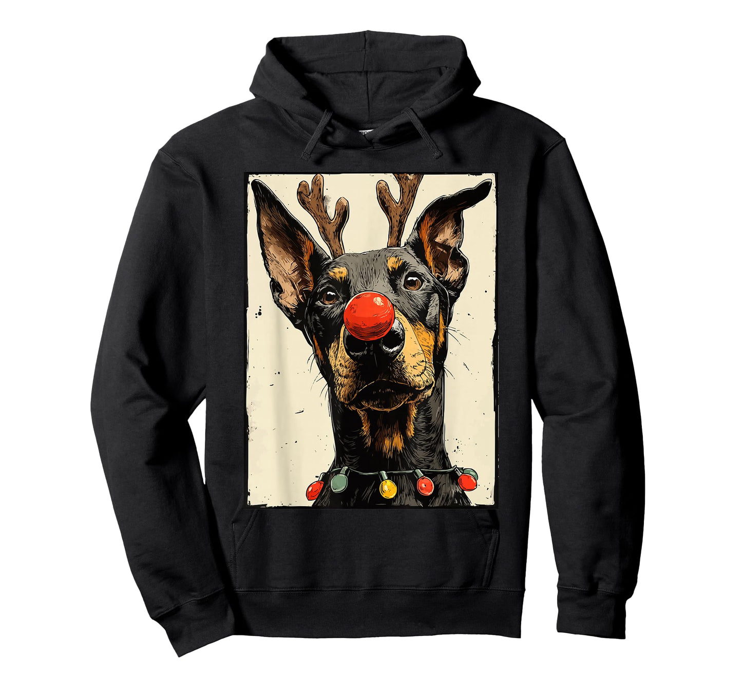 Funny Christmas Doberman Dog Holiday Lights Festive Animal T-Shirt
