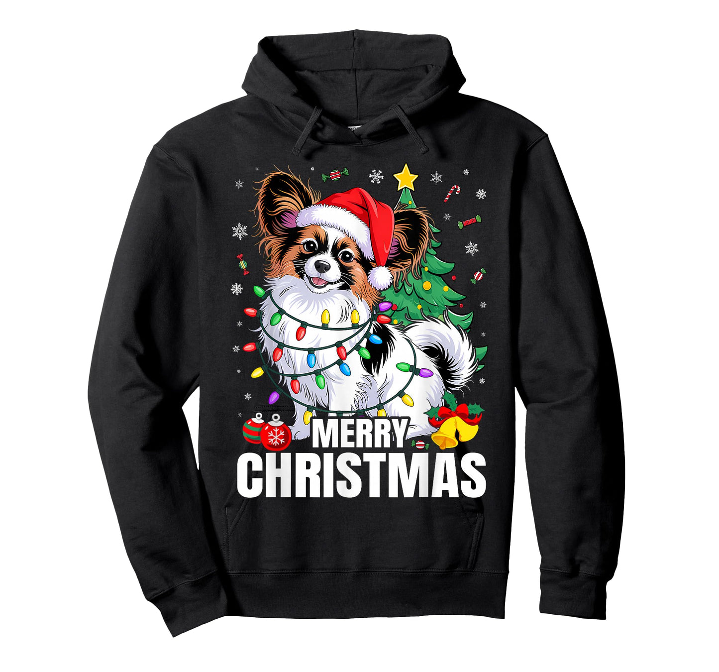 Papillon Dog Santa Hat Funny Merry Christmas Dogs Lovers T-Shirt