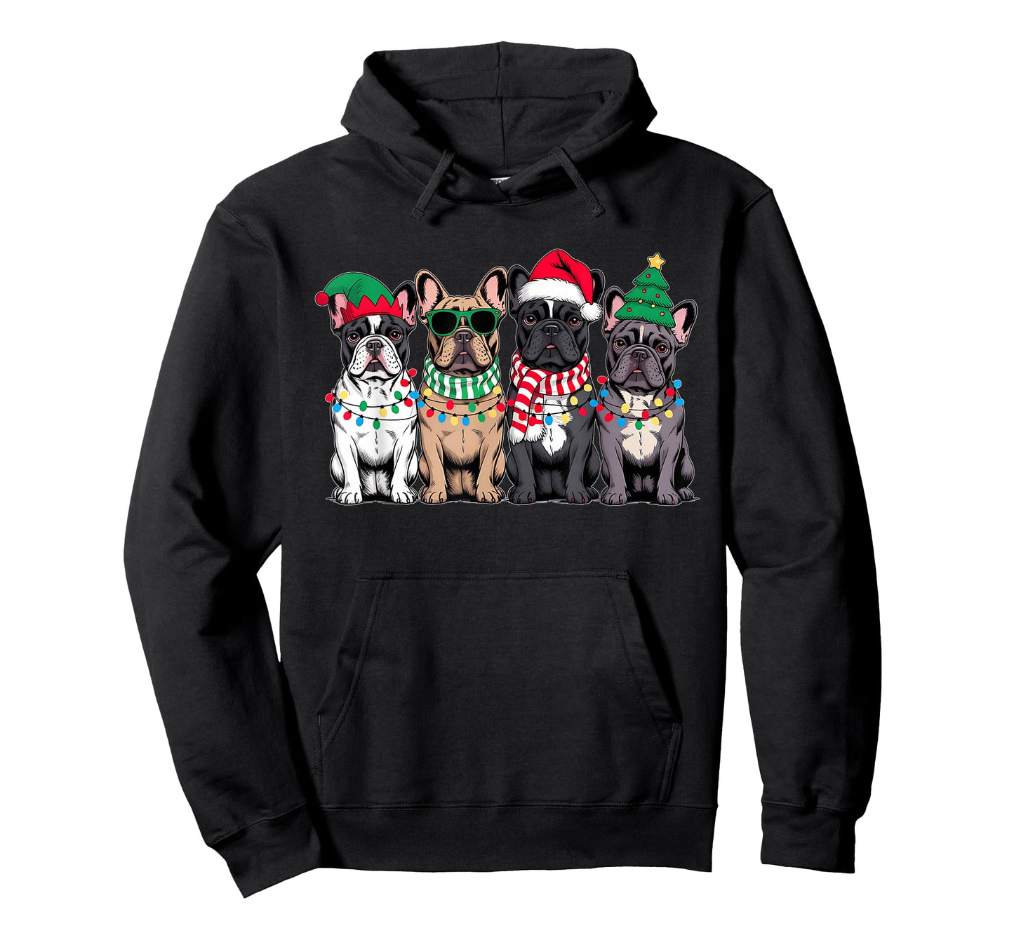 Four French Bulldog Dogs Christmas Funny Santa Reindeer Xmas T-Shirt