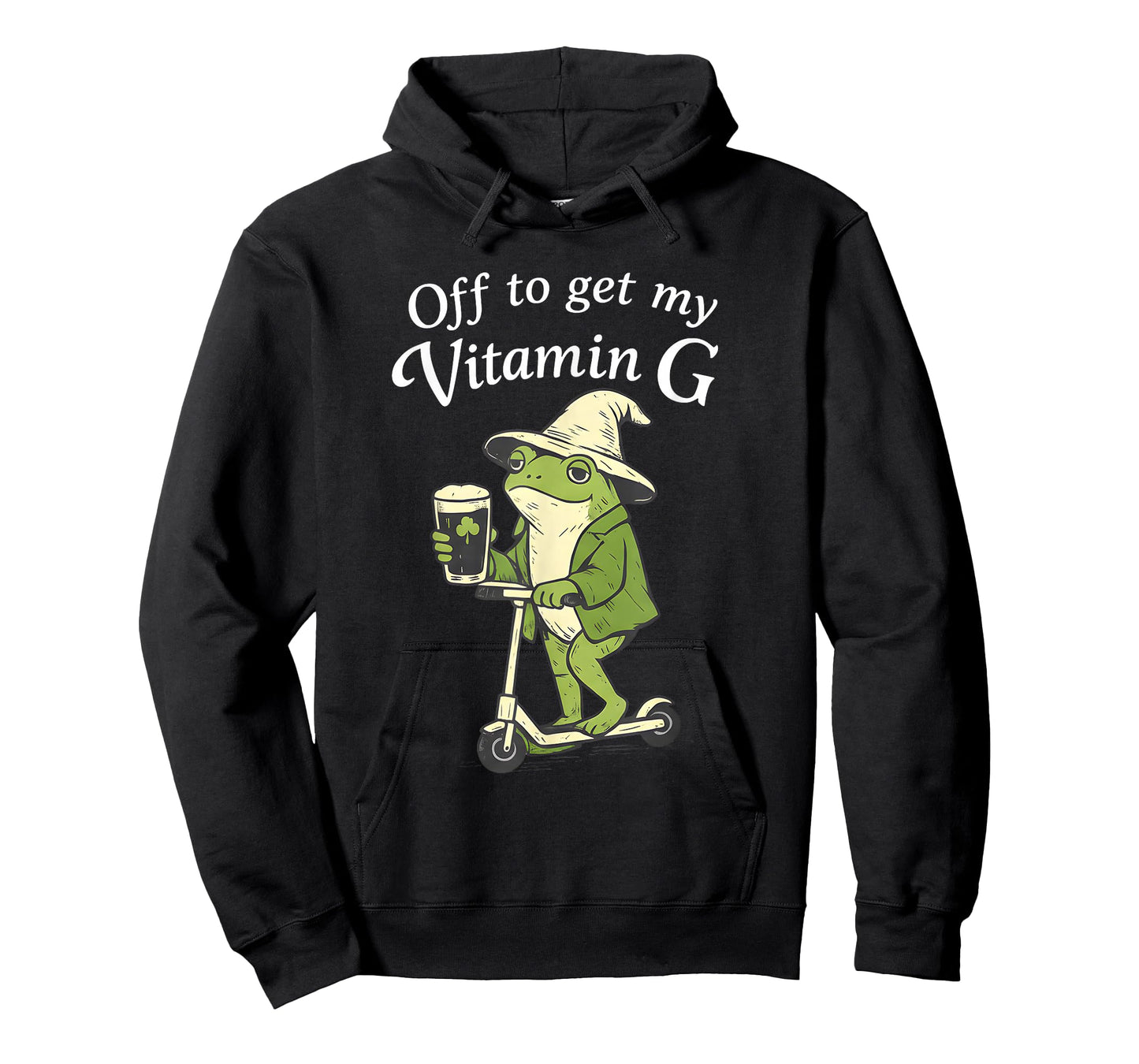 Off to Get My Vitamin G Funny St Patricks Day Frog Irish T-Shirt - Hoodie | Black