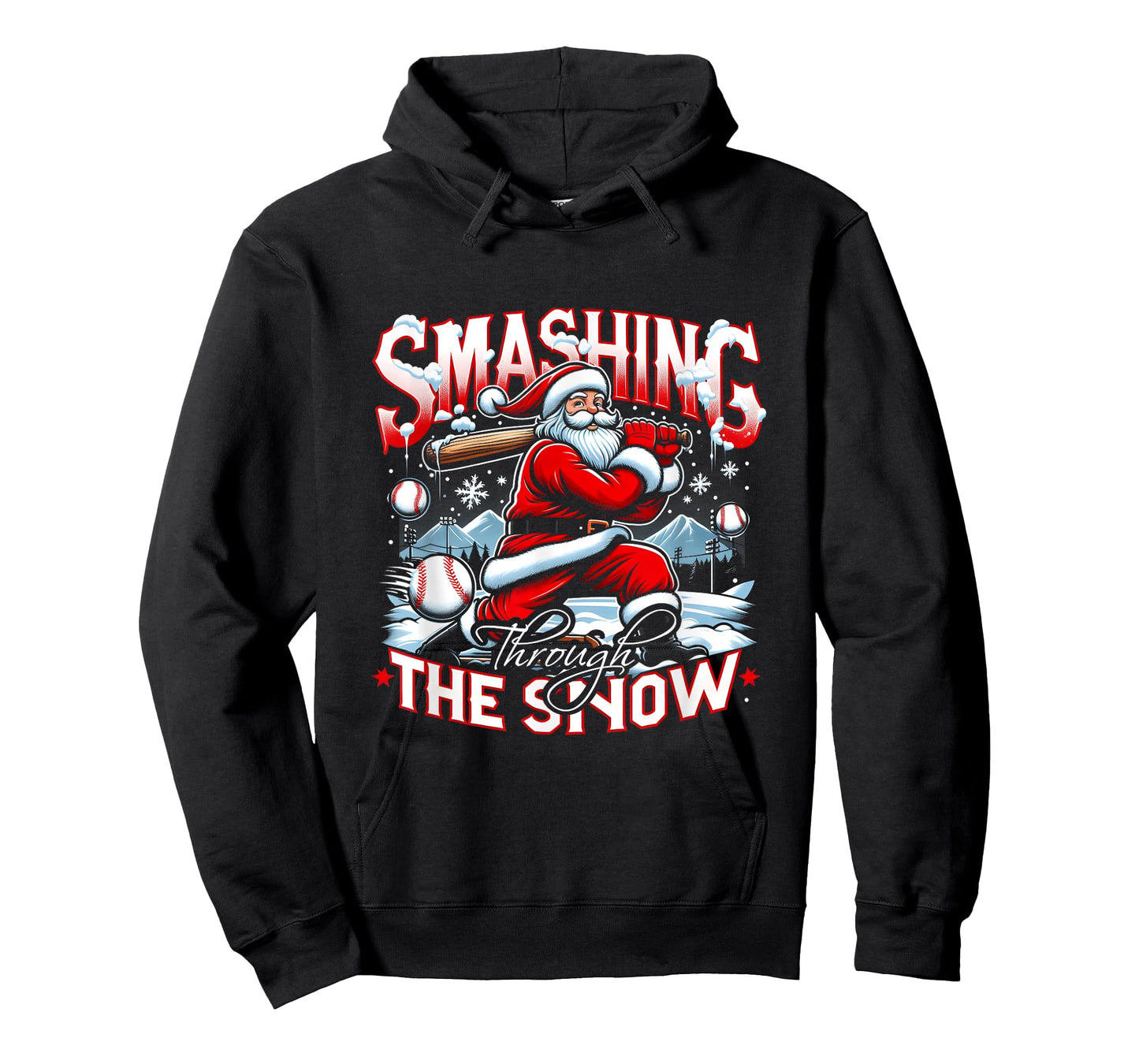 Baseball Player Christmas Santa Smashing Through Snow T-Shirt