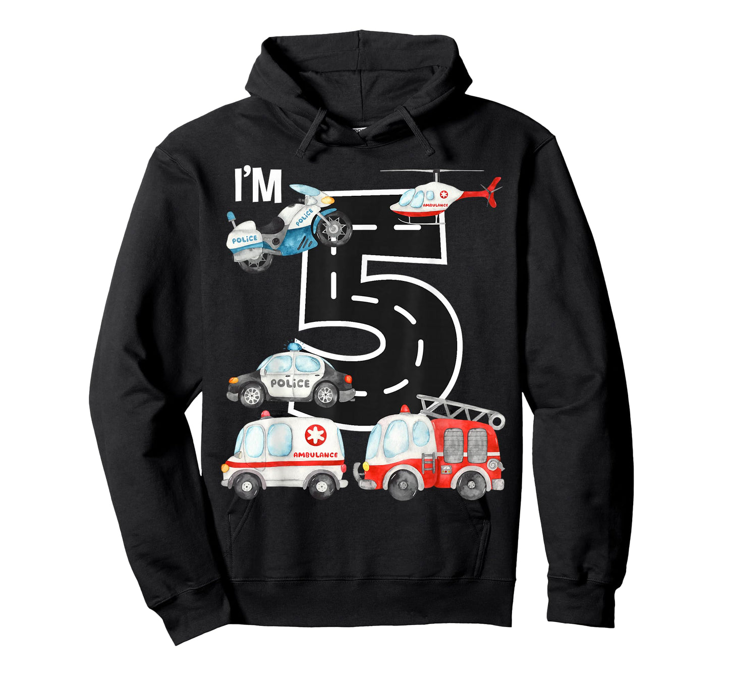 Emergency Vehicles 5th Birthday Fire Truck Police Car Boys T-Shirt