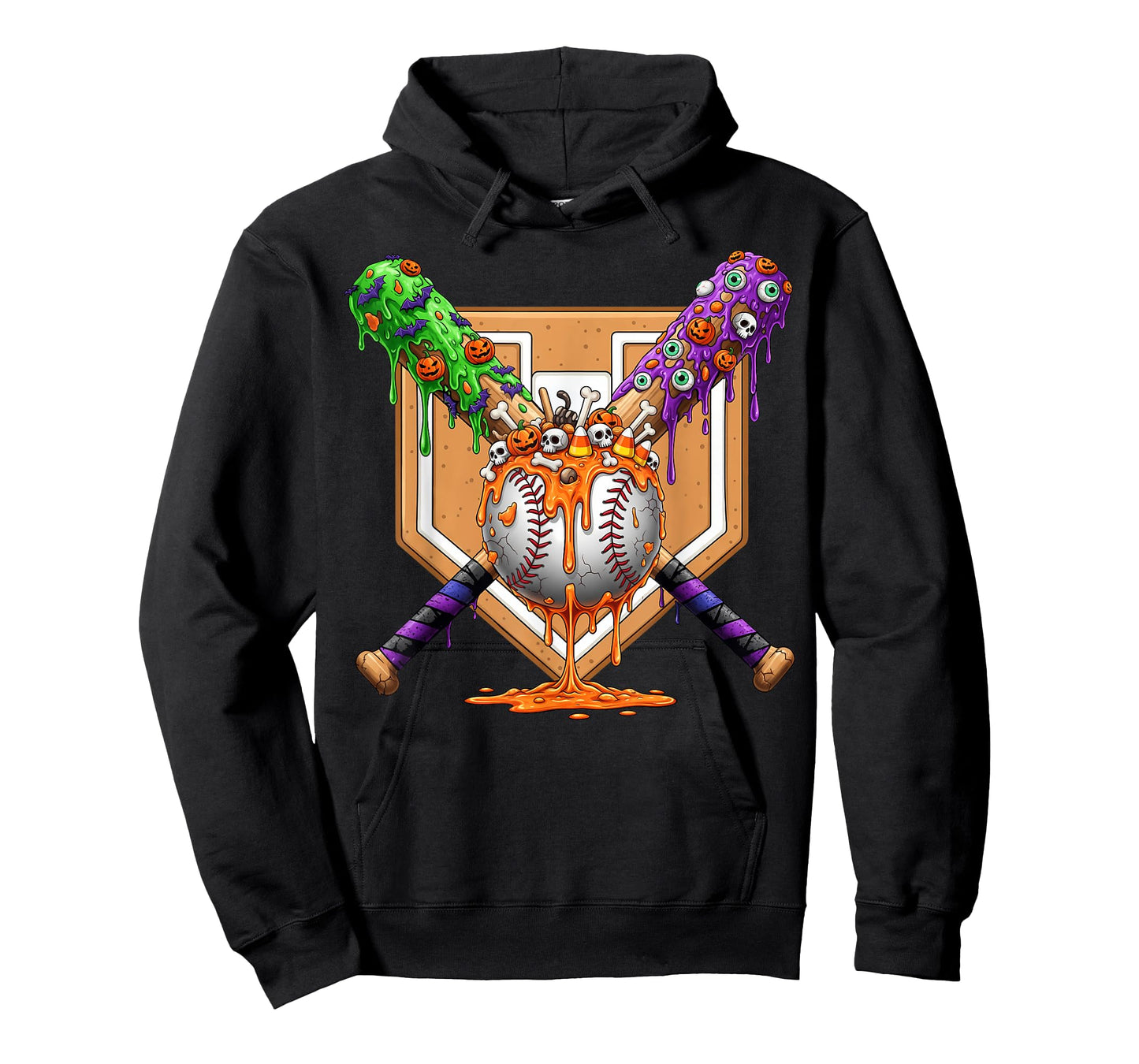 Spooky Baseball Ice Cream Drip Home Plate Dripping Halloween T-Shirt