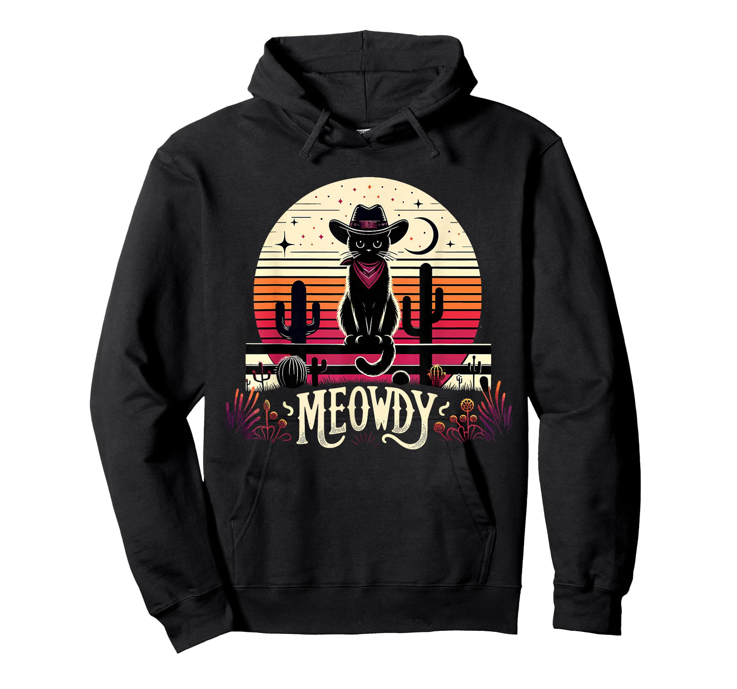 Cat Cowboy Meowdy Cat Mushup Western Country Retro Sunset T-Shirt