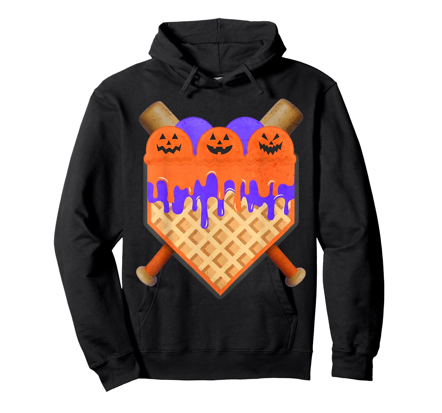 Baseball Home Plate Ice Cream Drip with Pumpkin Faces T-Shirt