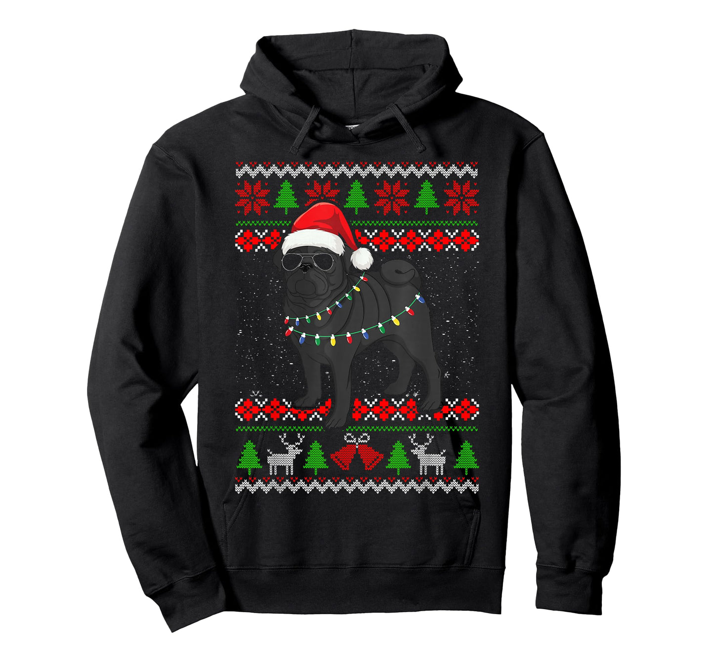 Black Pug Christmas Tree Dog Mom Dad Ugly Sweater Christmas T-Shirt
