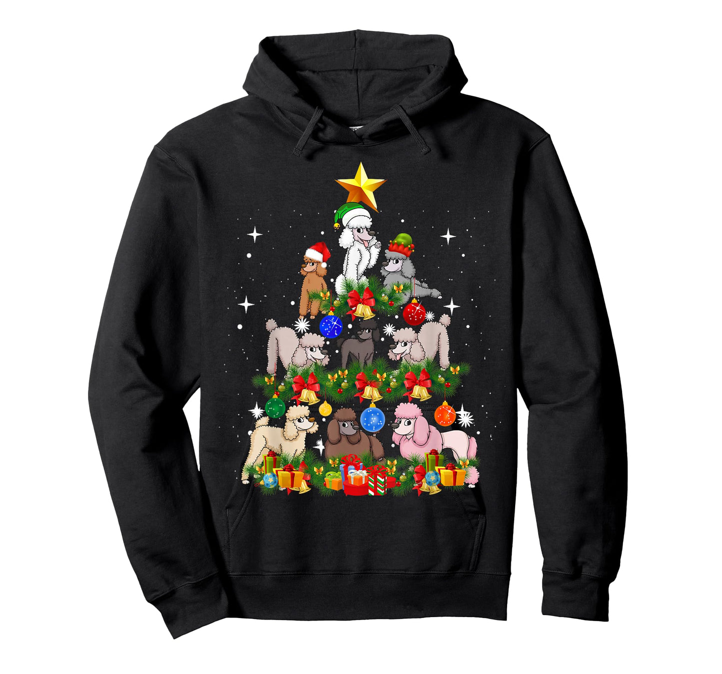 Funny Poodle Christmas Tree Santa Hat Xmas Holiday Costume Men Women Kids T-Shirt