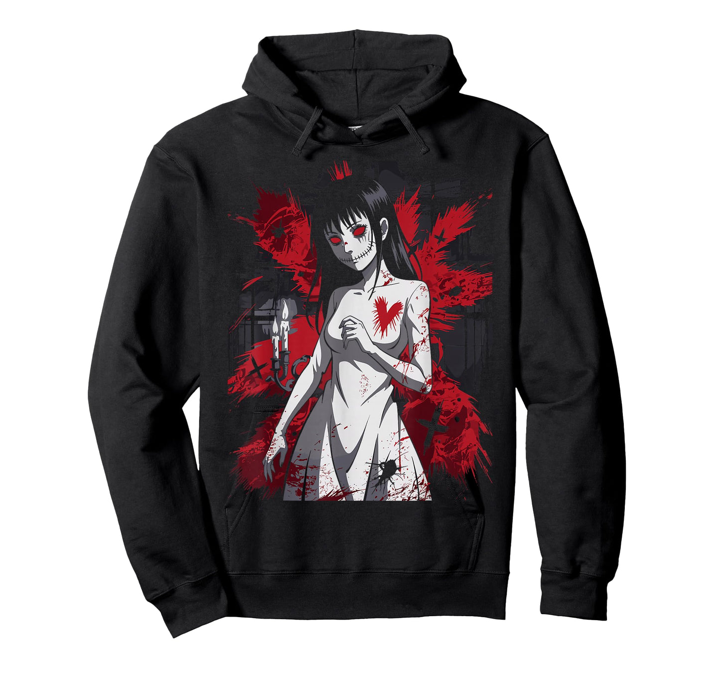 Creepy Anime Girl Horror Gothic Bloody Heart T-Shirt
