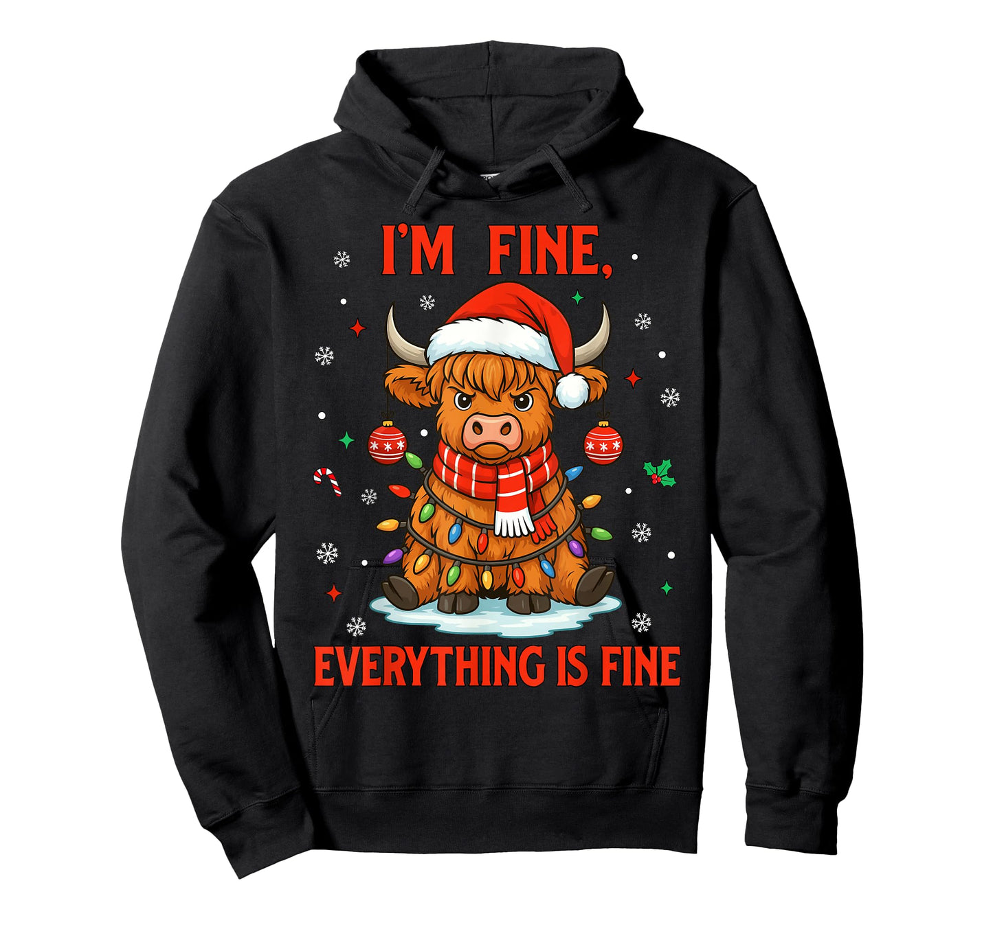I'm Fine Everything is Fine Christmas Highland Cow Christmas T-Shirt