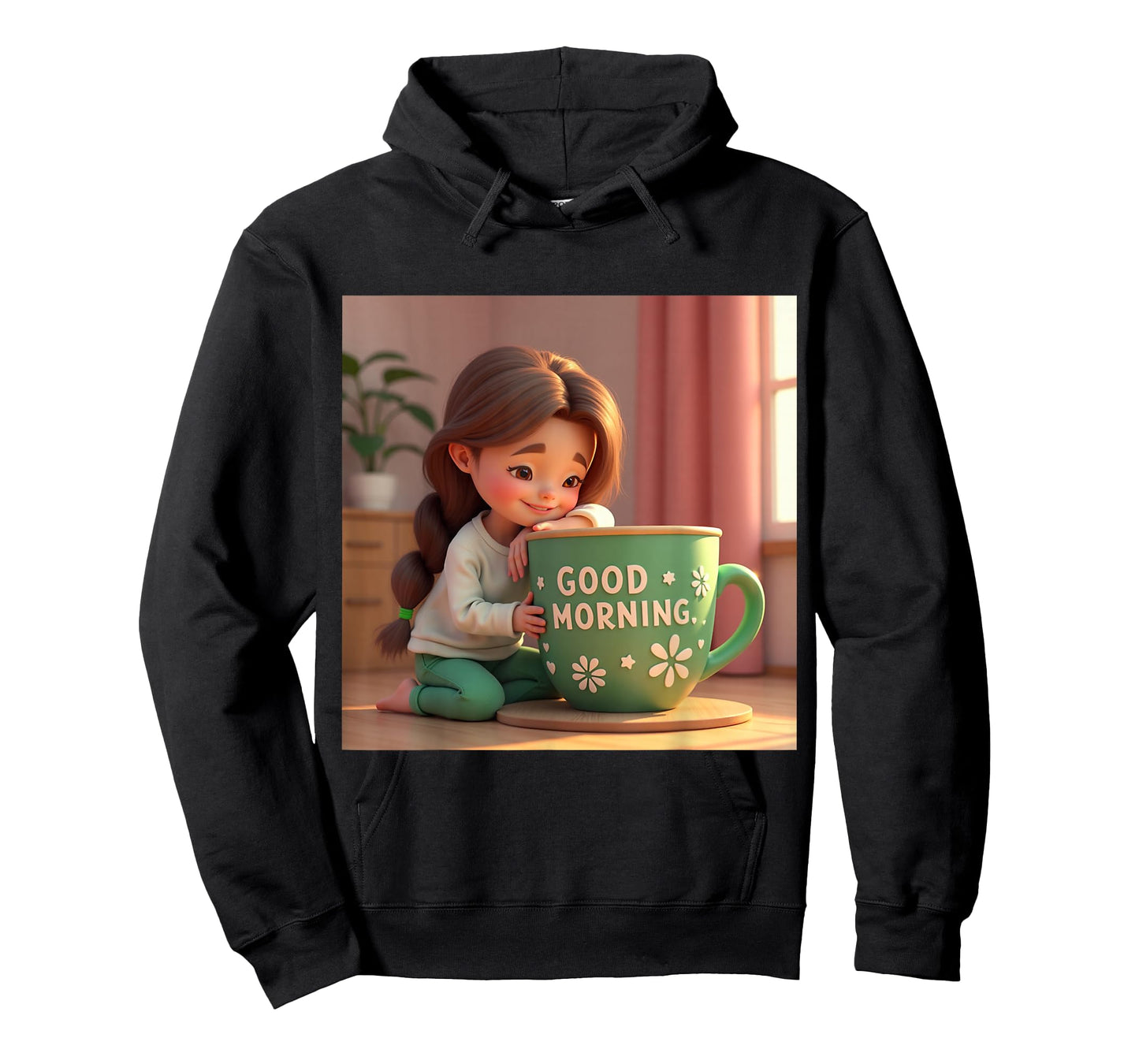 Whimsical Girl & Coffee Cup Illustration T-Shirt