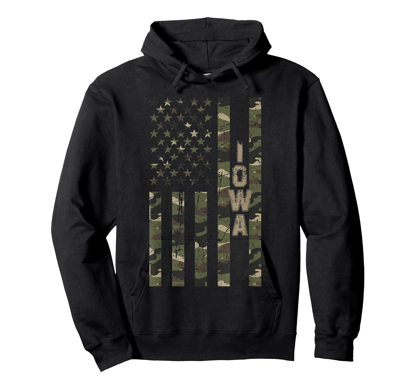 Iowa United States Distressed Camo w US Flag T-Shirt