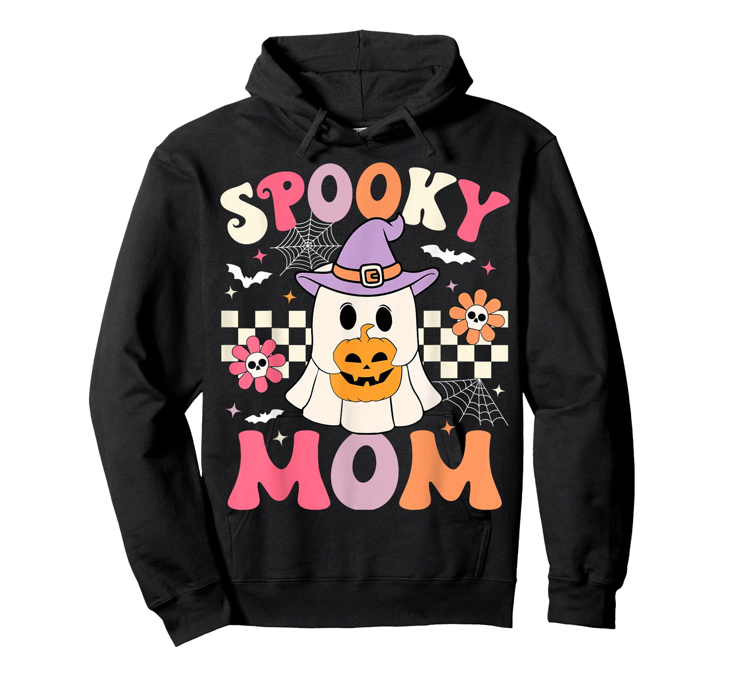 Groovy Spooky Mom Retro Ghost Holding Pumpkin Halloween T-Shirt