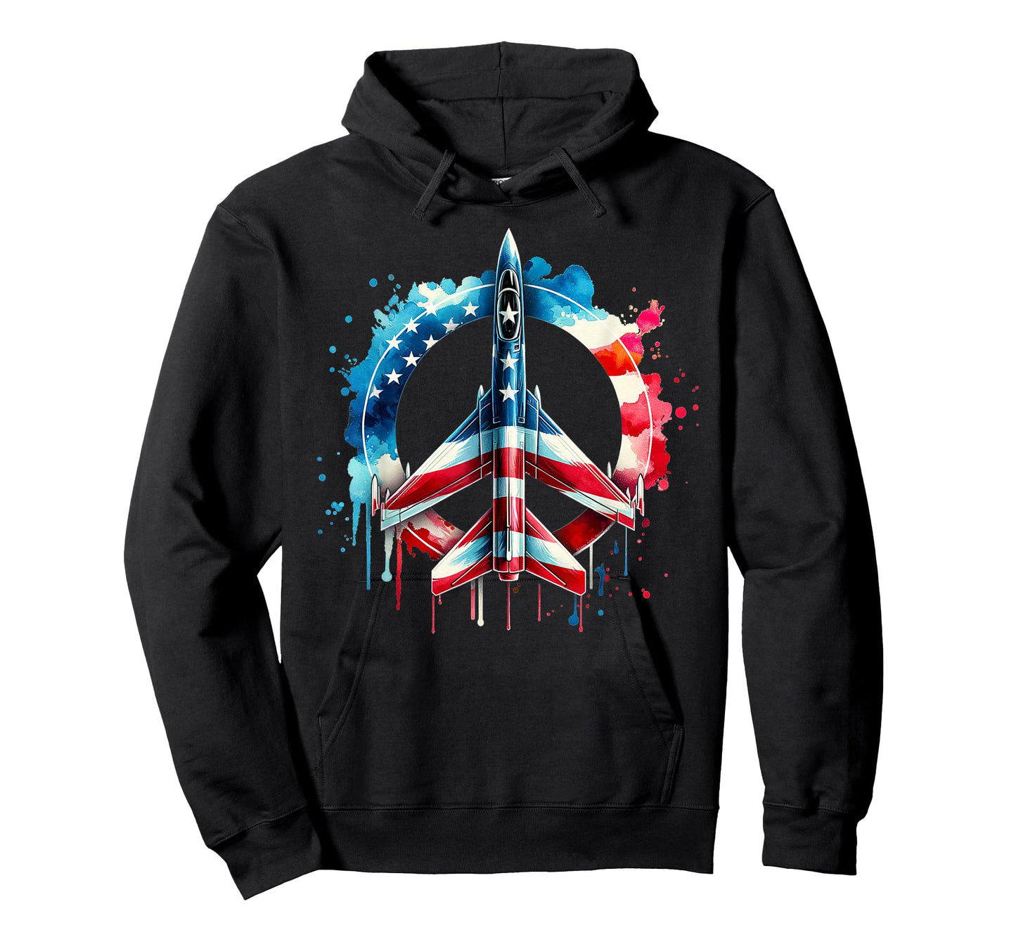 Flying Jet American Flag Peace Sig USA Patriotic July 4th T-Shirt