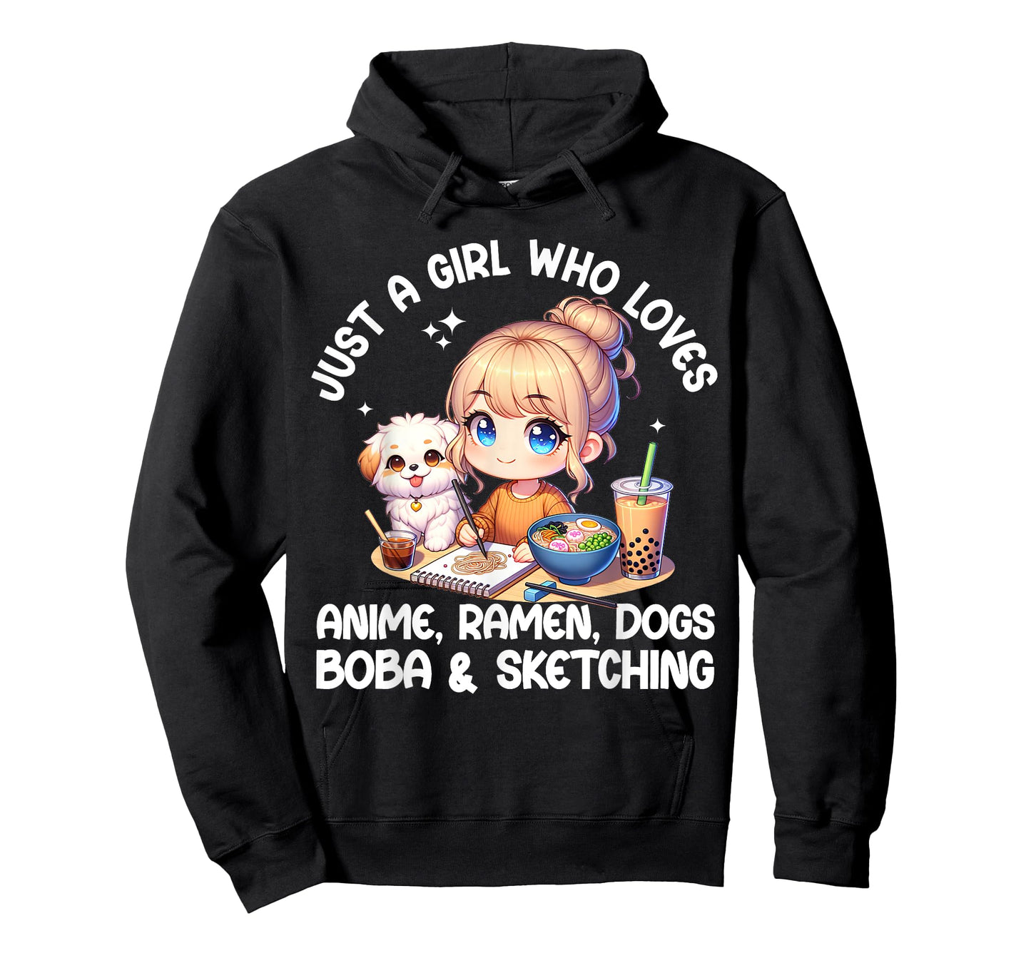 Just A Girl Who Loves Anime Ramen Dogs Boba And Sketching T-Shirt