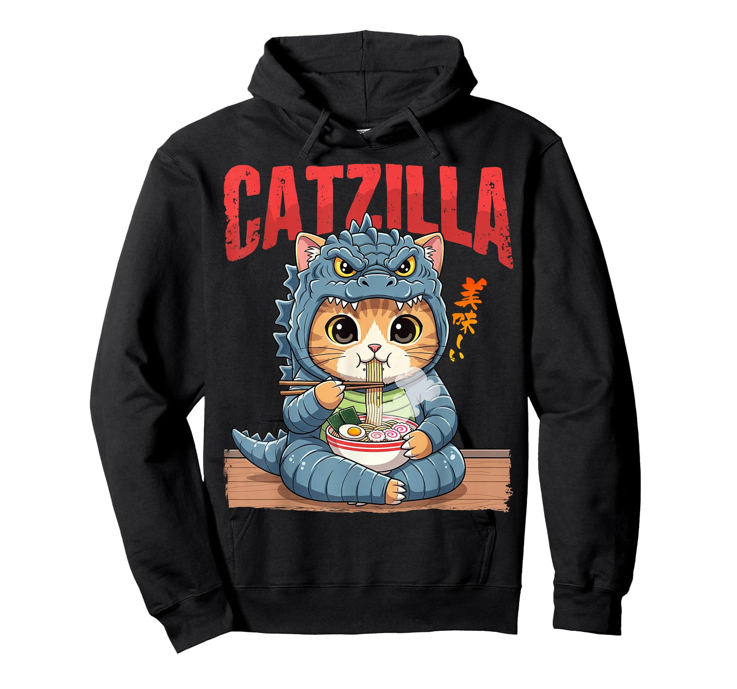 Funny Catzilla Eating Ramen Cute Cat Lover Japanese Art T-Shirt