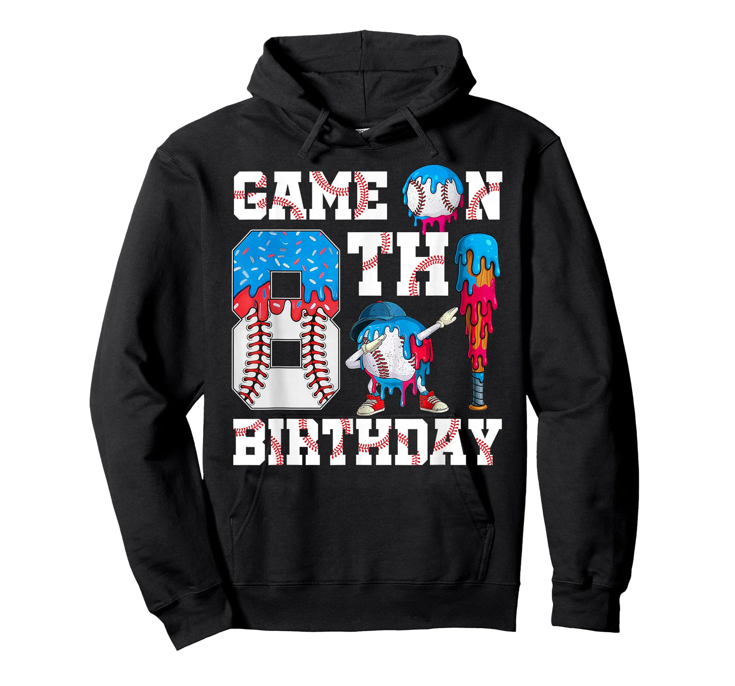 Game On I'm 8th Birthday Baseball Drip Ice Cream 8 Year Old T-Shirt