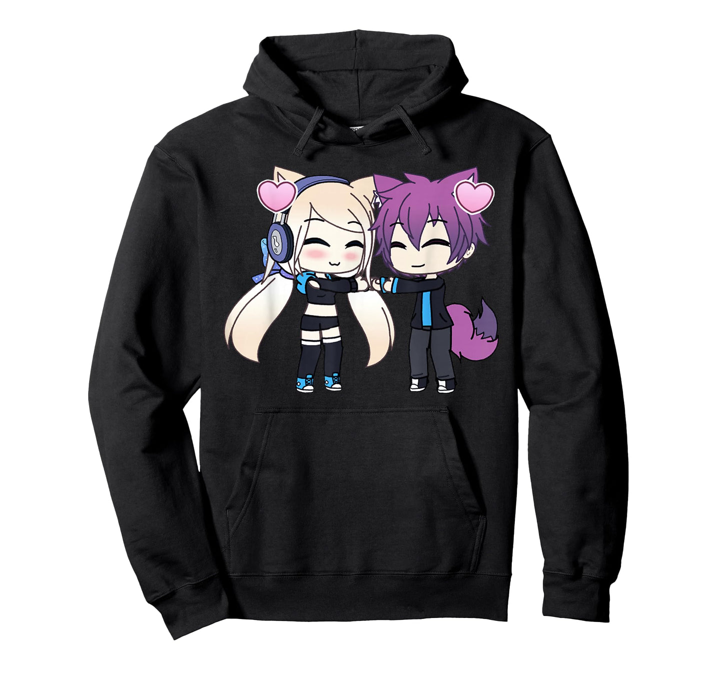 Cute Chibi Style Kawaii Anime Girl and Boy Couple and Hearts T-Shirt