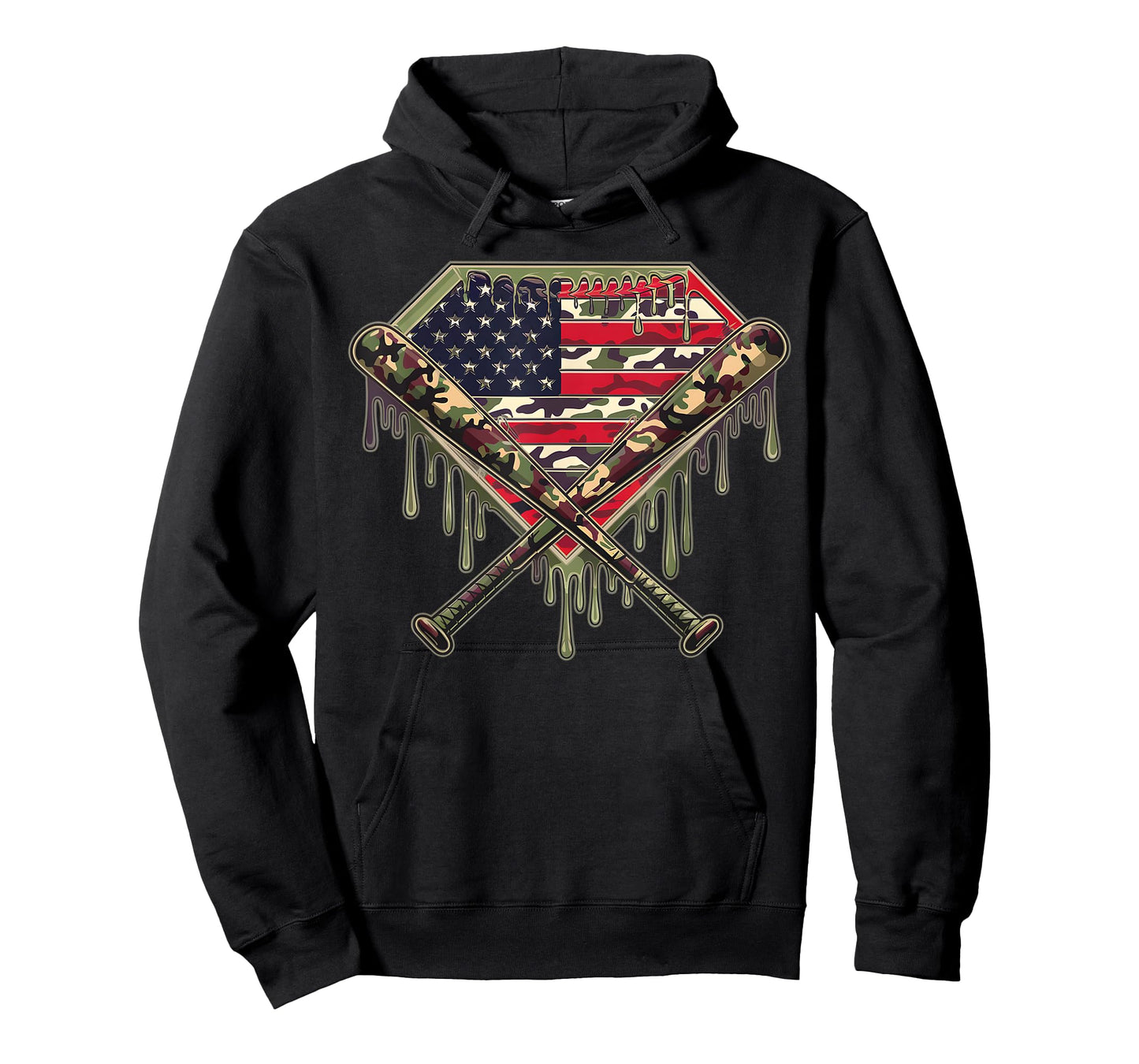 Baseball Home Plate Drip Baseball Ice Cream Flag US Matching T-Shirt