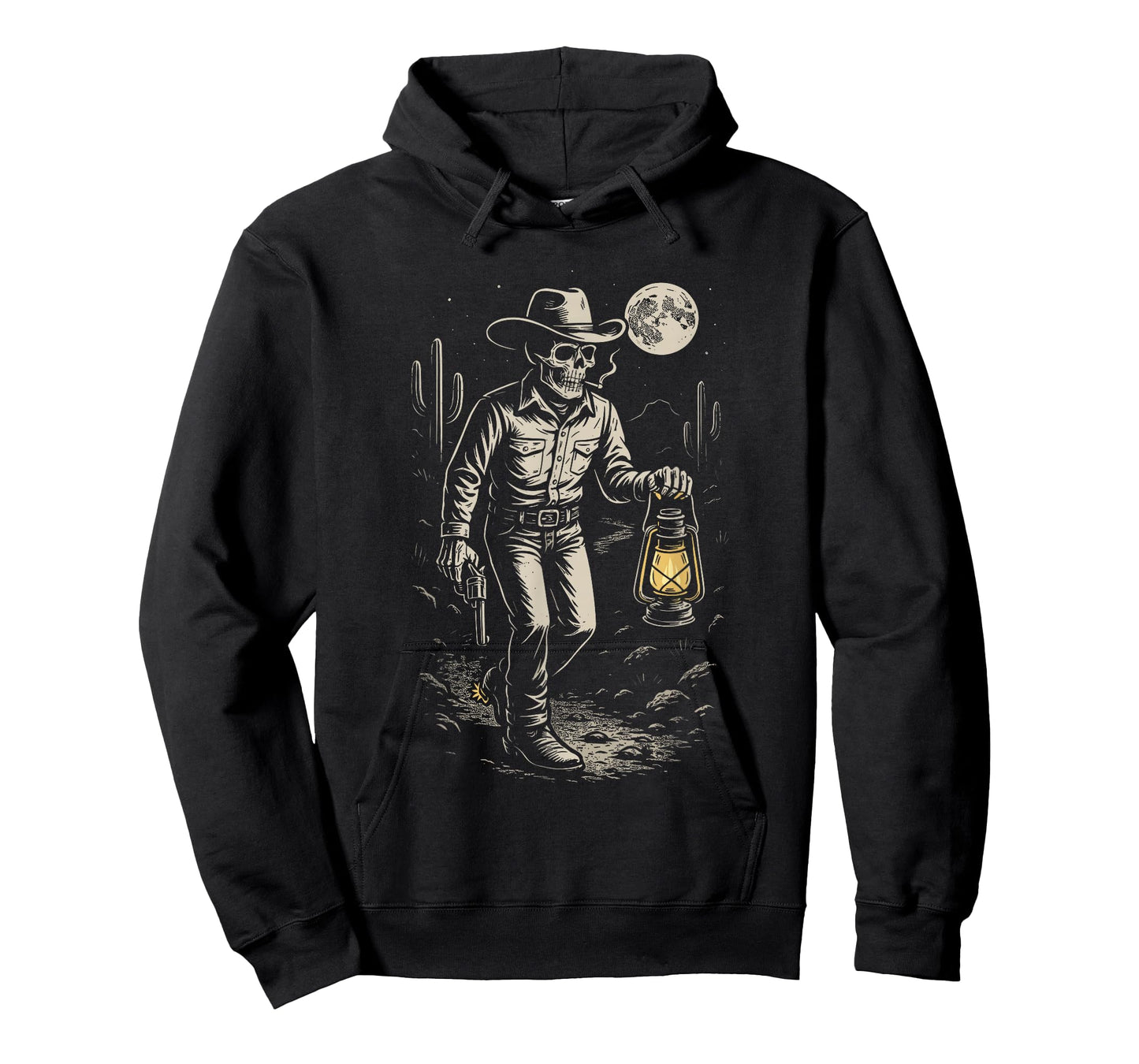 Vintage Skeleton Cowboy Smoking Moon Goth Western Gothic T-Shirt