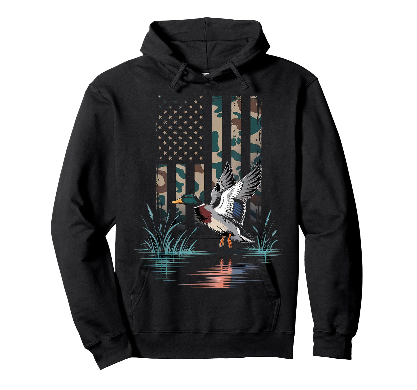 Camo Duck Hunting American Flag Waterfowl USA T-Shirt