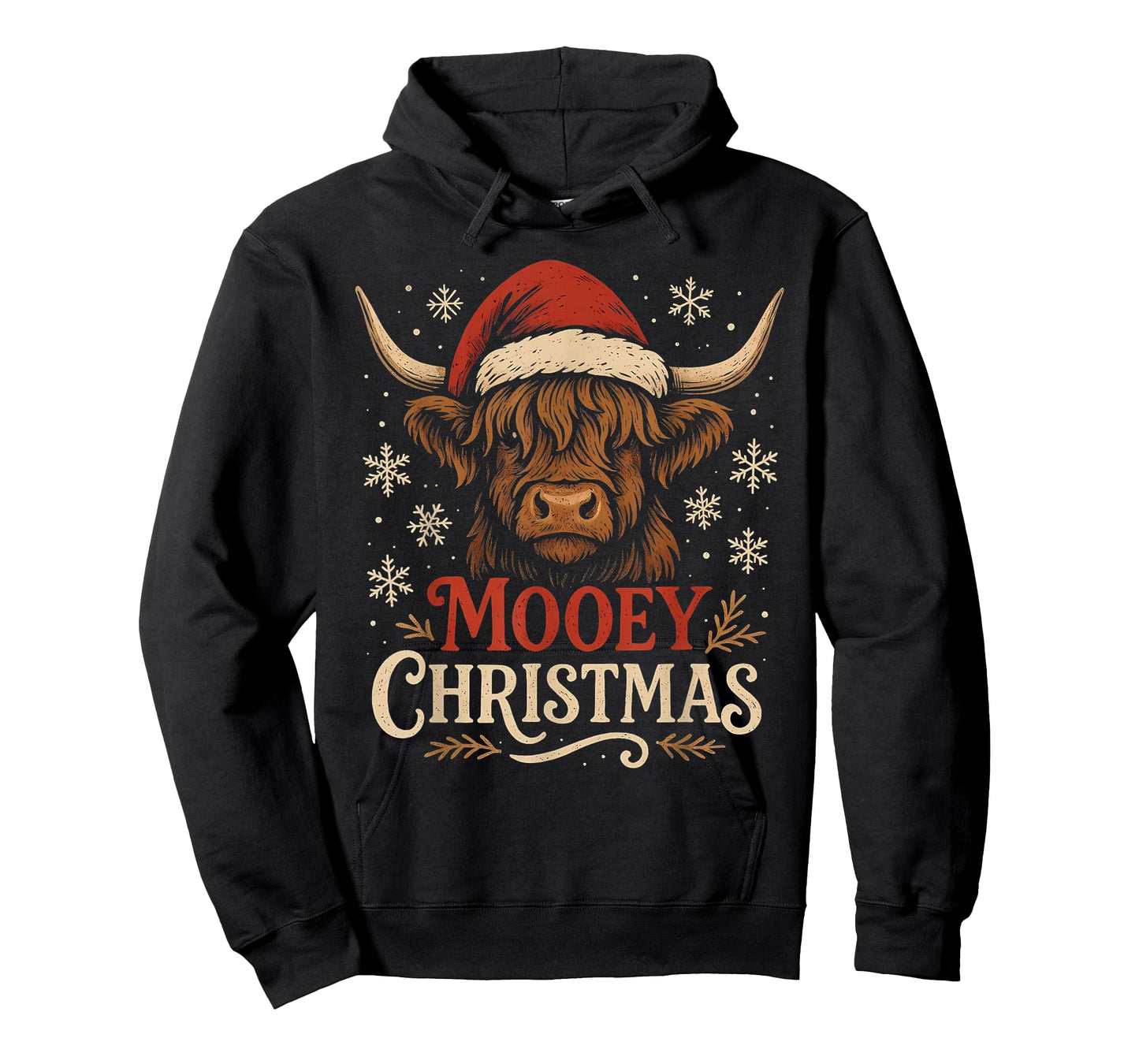 Mooey Christmas Highland Cow Funny Santa Hat Design T-Shirt