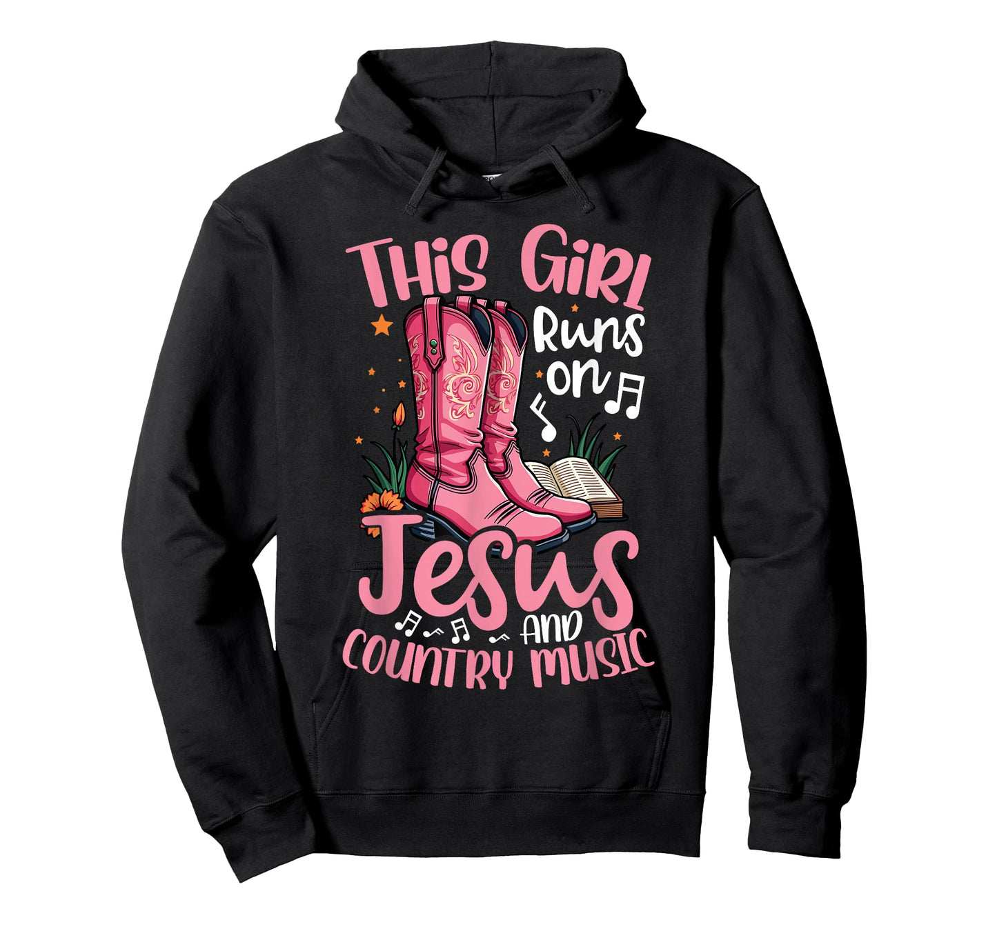 This Girl Runs on Jesus and Country Music Pink Cowboy Boots T-Shirt
