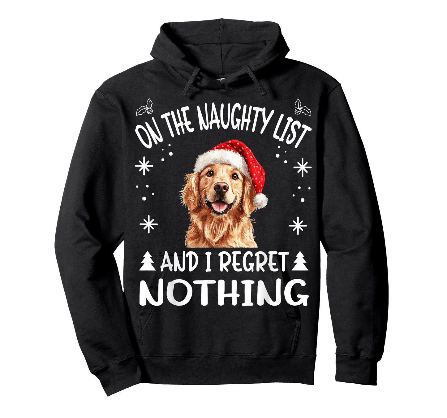 Cute Golden Retriever Dog Christmas On The Naughty List and T-Shirt