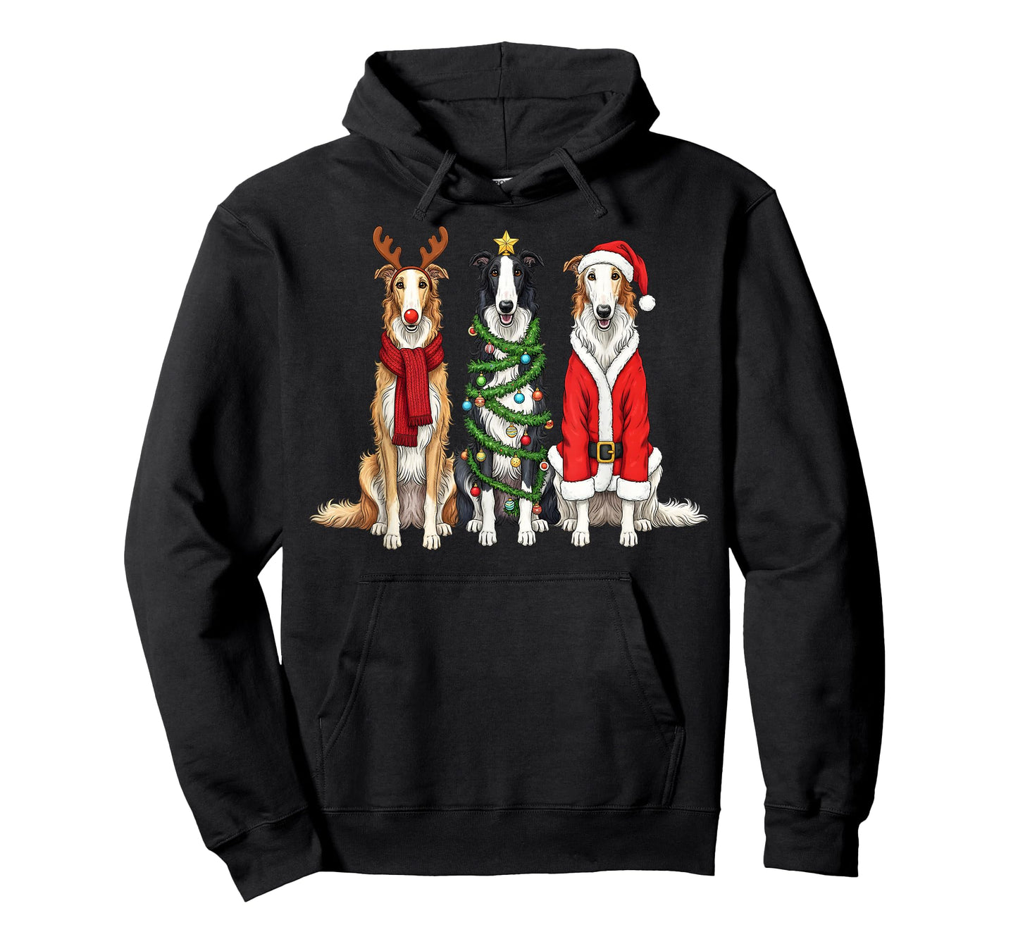 Retro Christmas Borzoi Santa Reindeer Dog Lover T-Shirt