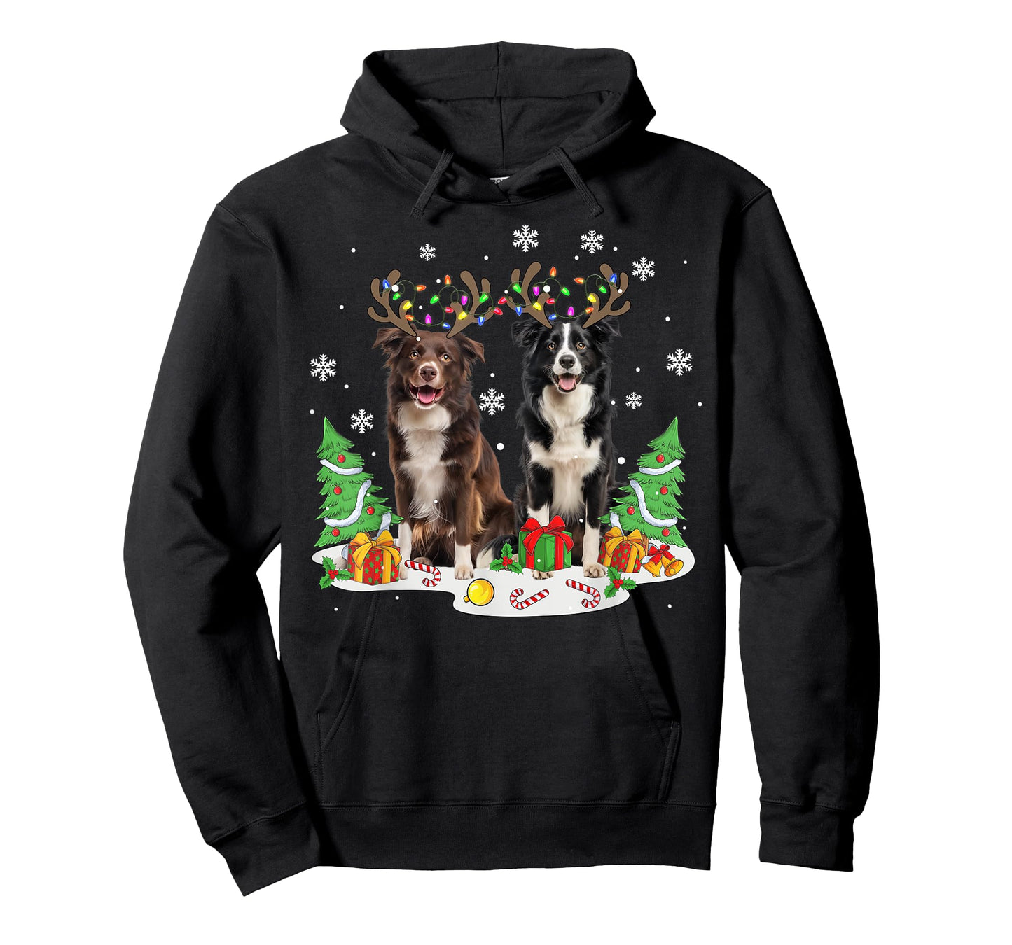 Border collie Dog Christmas lights Xmas Border collie dog T-Shirt for Men Women Kids