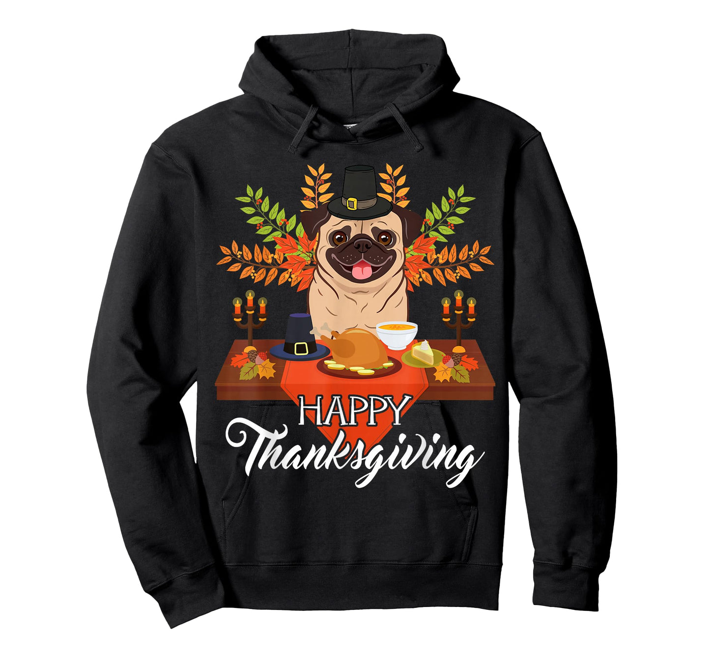 Dog Lovers Cute Pug Turkey Dish Happy Thanksgiving Gift T-Shirt