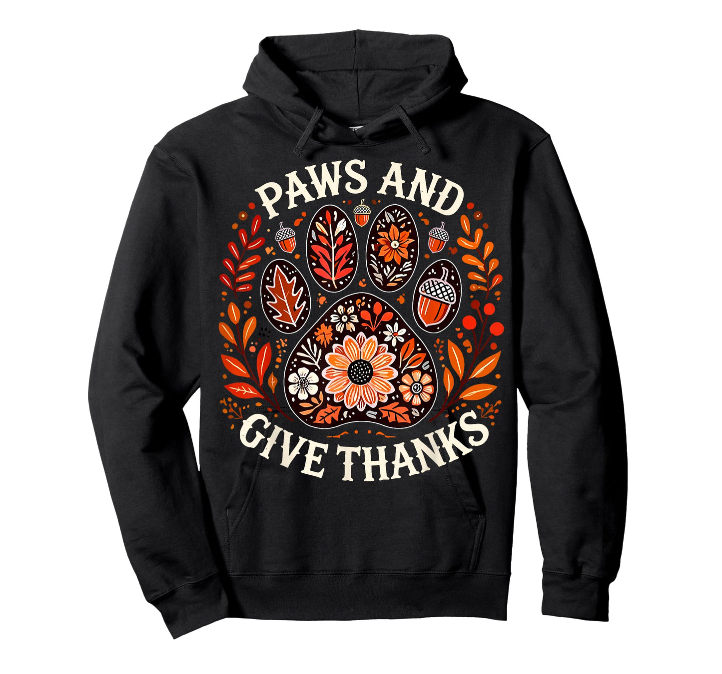 Paws and Give Thanks Dog Paw Floral Thanksgiving Day Autumn T-Shirt