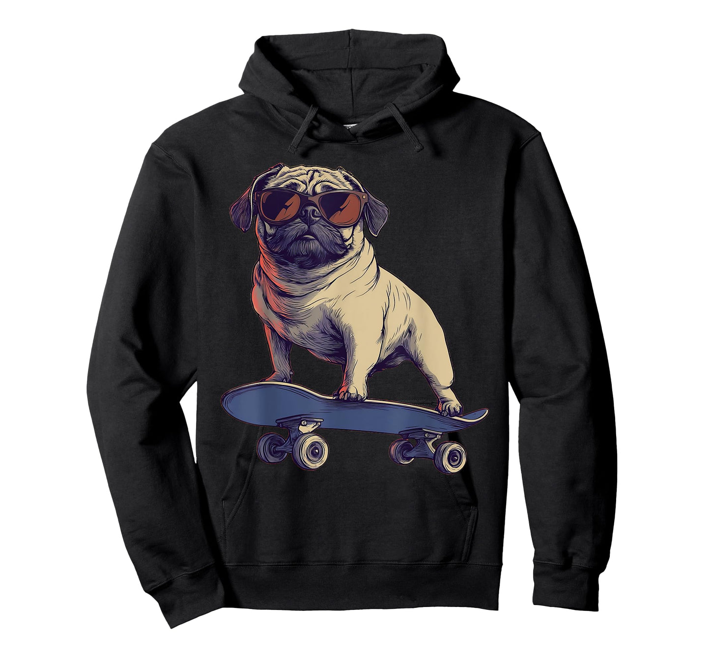 Funny Dog Pug On A Skateboard Skateboarding T-Shirt for Men Women Girls Kids