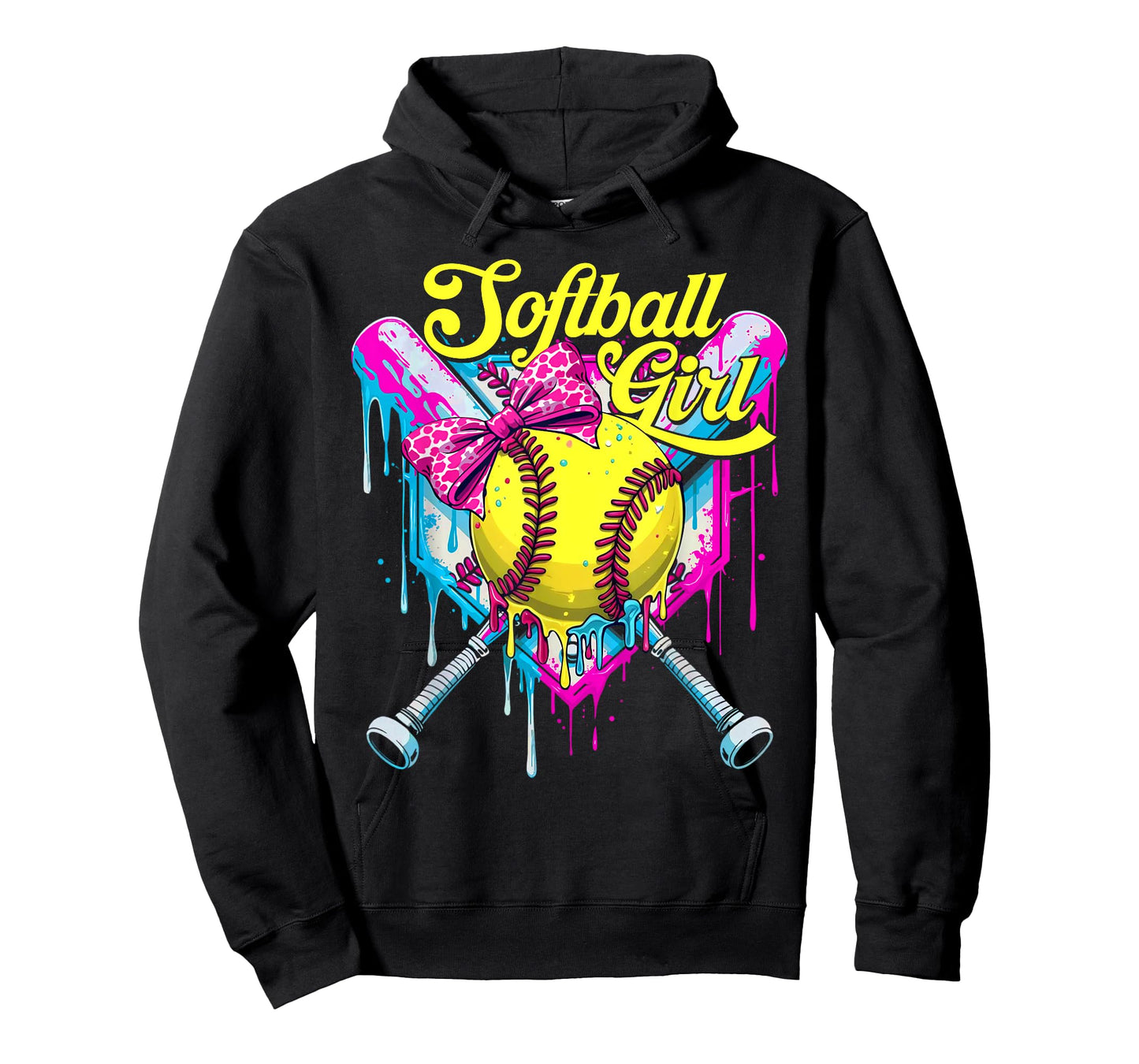 Softball Drip Girls Ice Cream Drip Youth Girl Coquette Bow T-Shirt