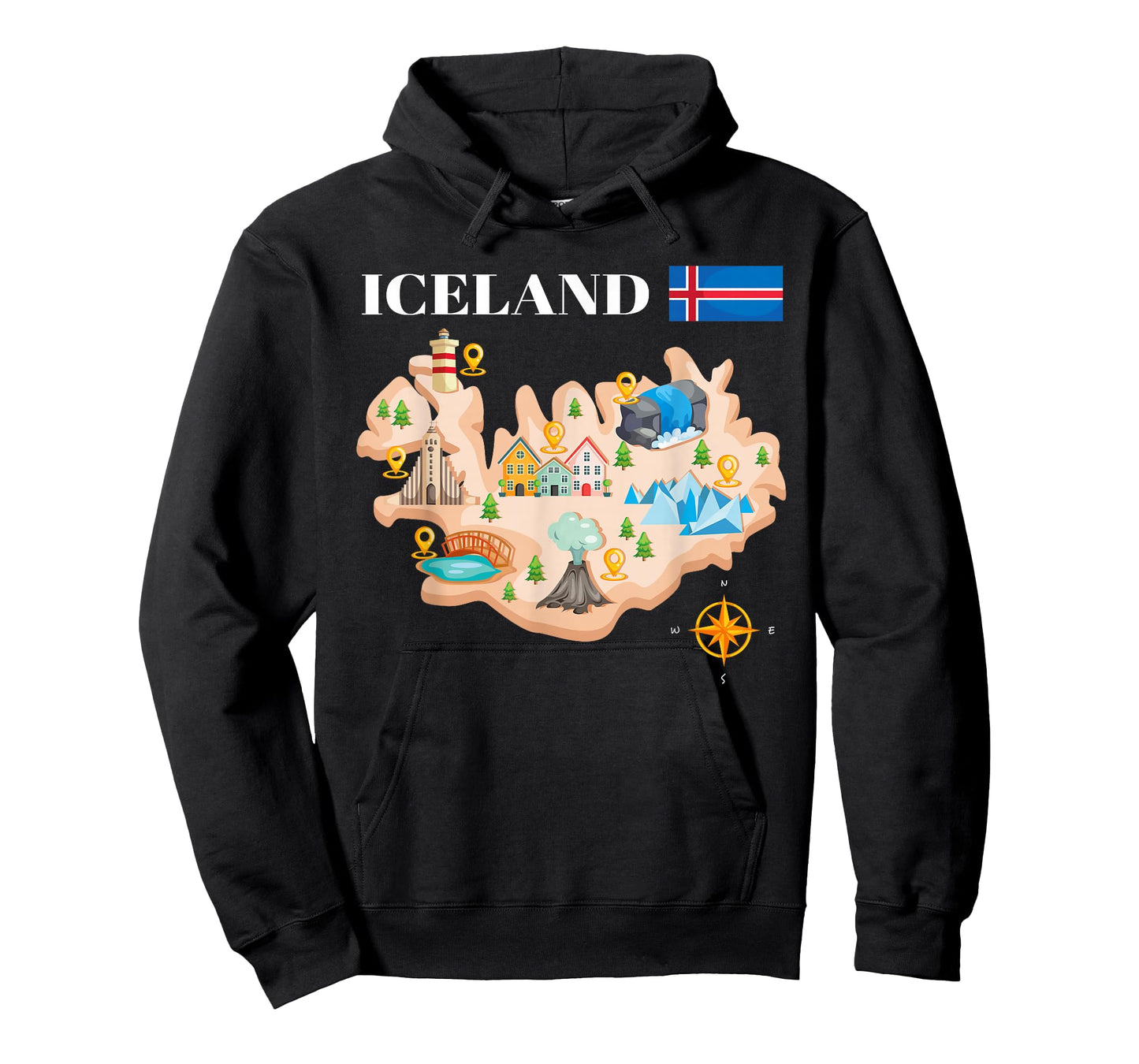 Iceland Map Souvenir Eyjafjallajokull Puffin Travel T-Shirt