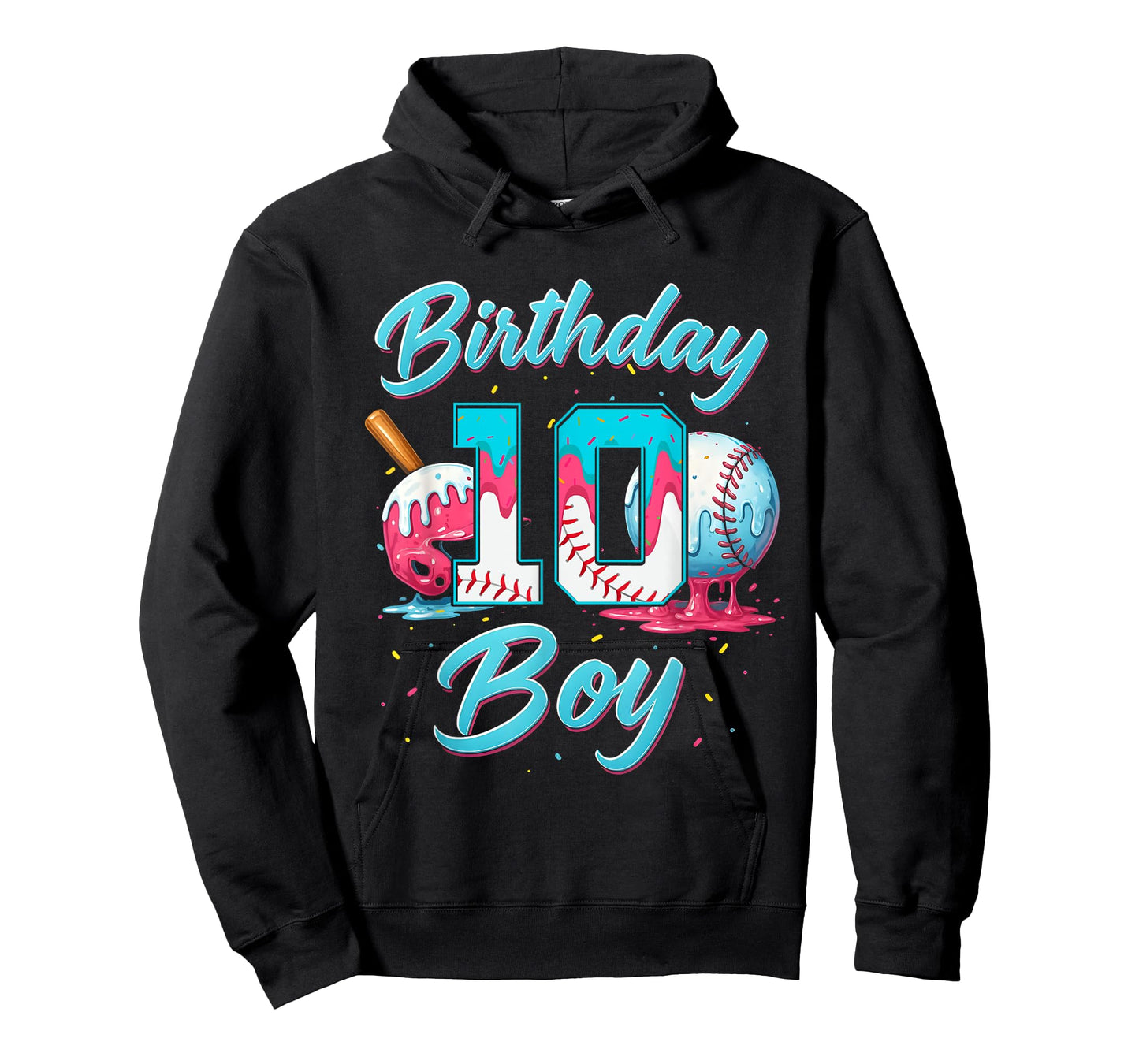 Baseball 10 Year Old Ice Cream Drip 10th Bday Boy Number 10 T-Shirt
