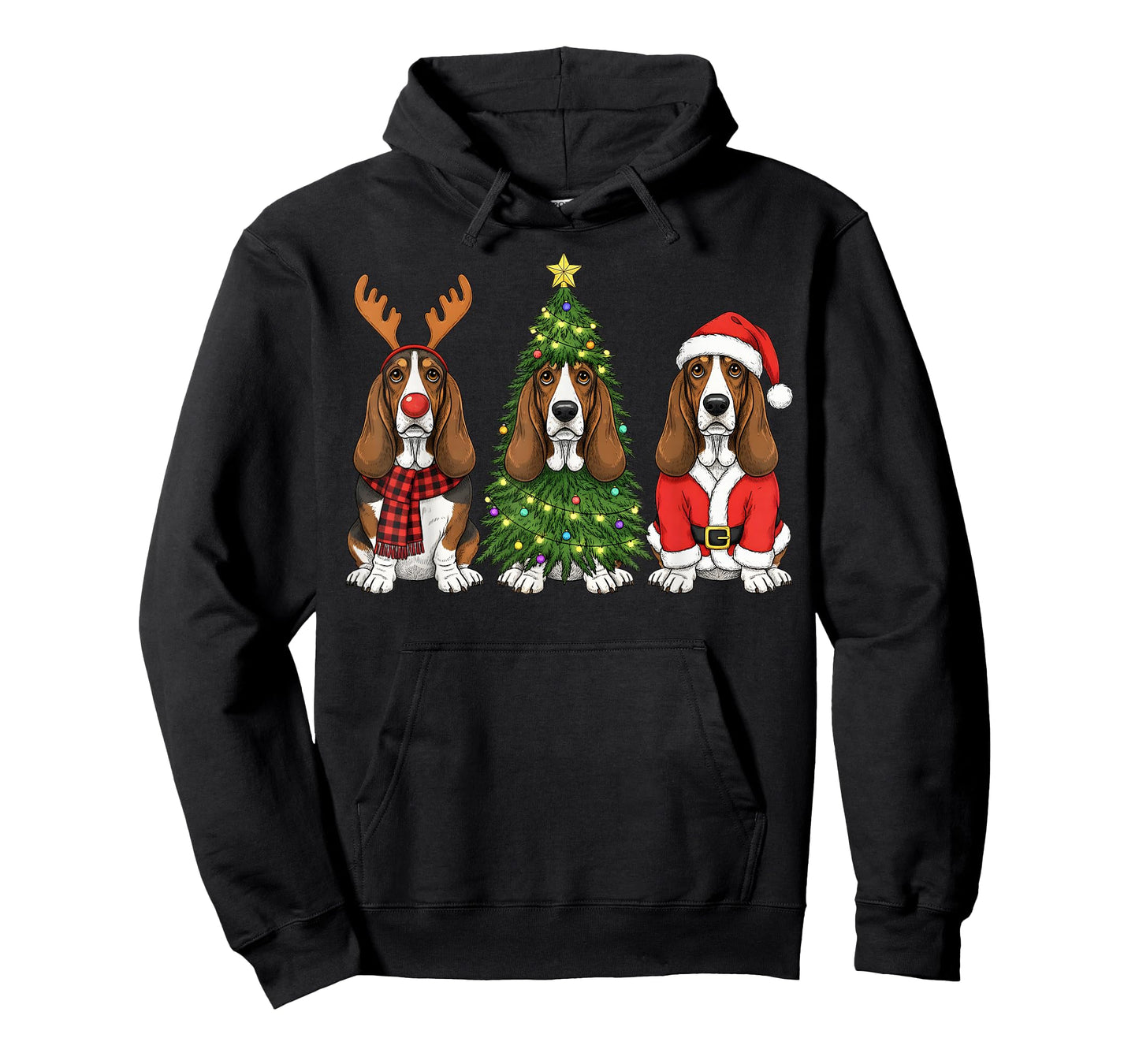 Retro Christmas Basset Hound Santa Reindeer Dog Lover T-Shirt