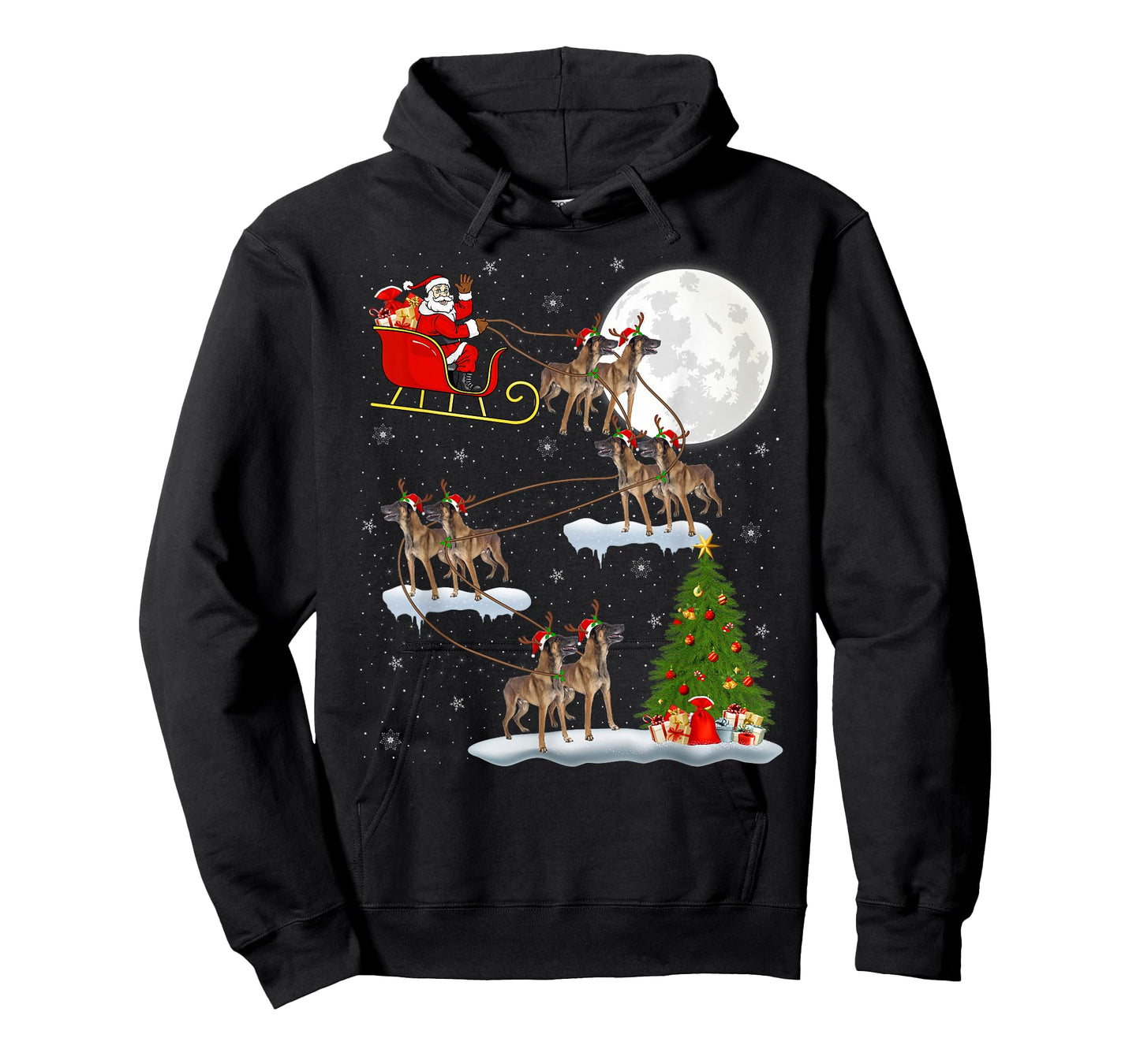 Belgian Malinois Dog Santa Sleigh Flying Funny Christmas T-Shirt