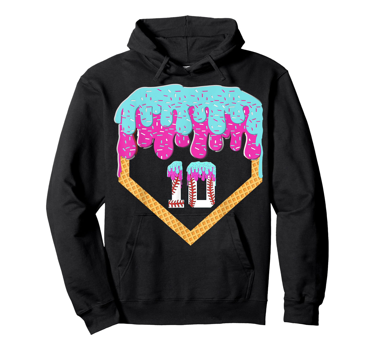 Baseball Drip 10 Year Old Ice Cream 10th Birthday Boy T-Shirt