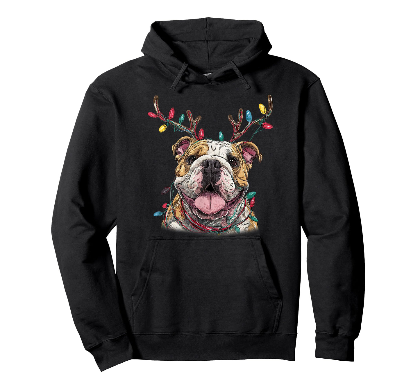 Santa English Bulldog Reindeer Light Christmas T-Shirt