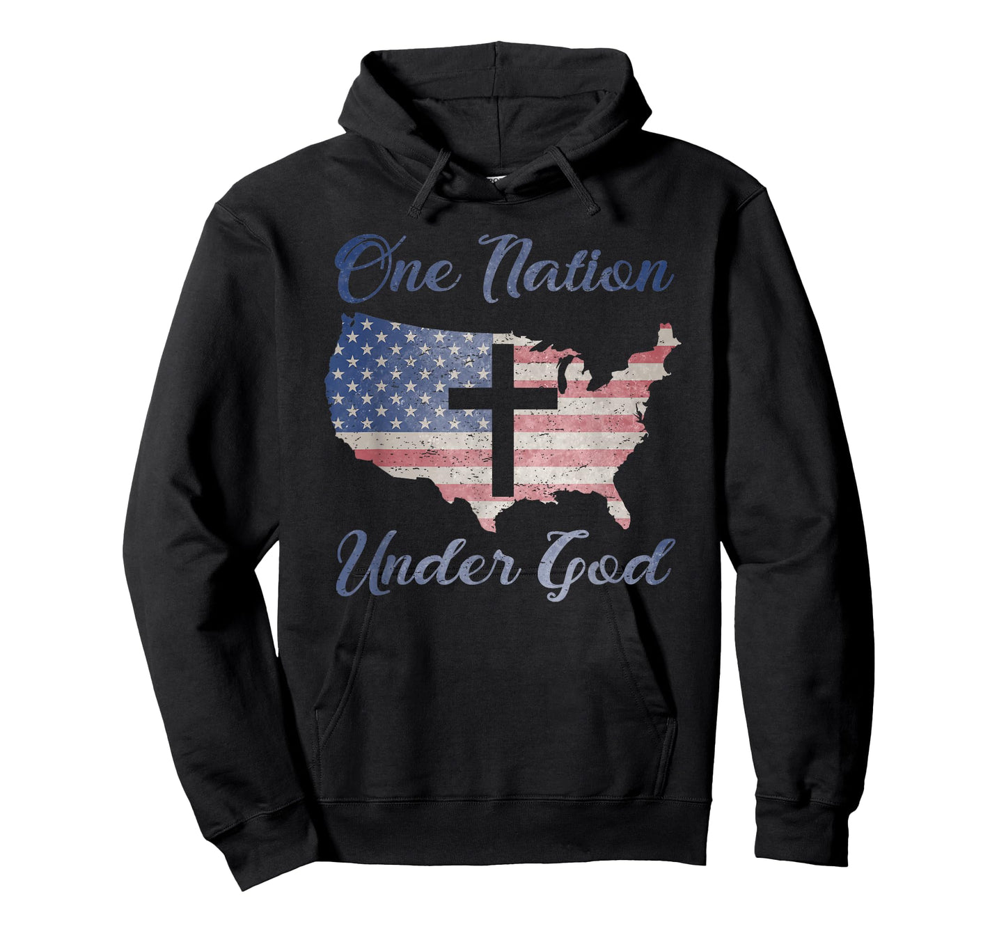 ONE NATION UNDER GOD Christian Cross American Flag USA Map T-Shirt