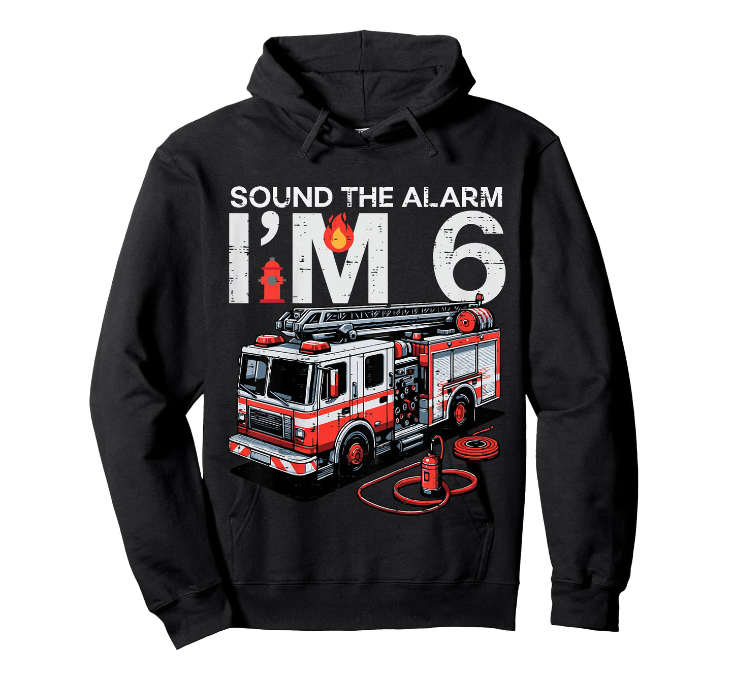 Kids Sound The Alarm Im 6 Fire Truck 6th Year Birthday Bday Boys T-Shirt