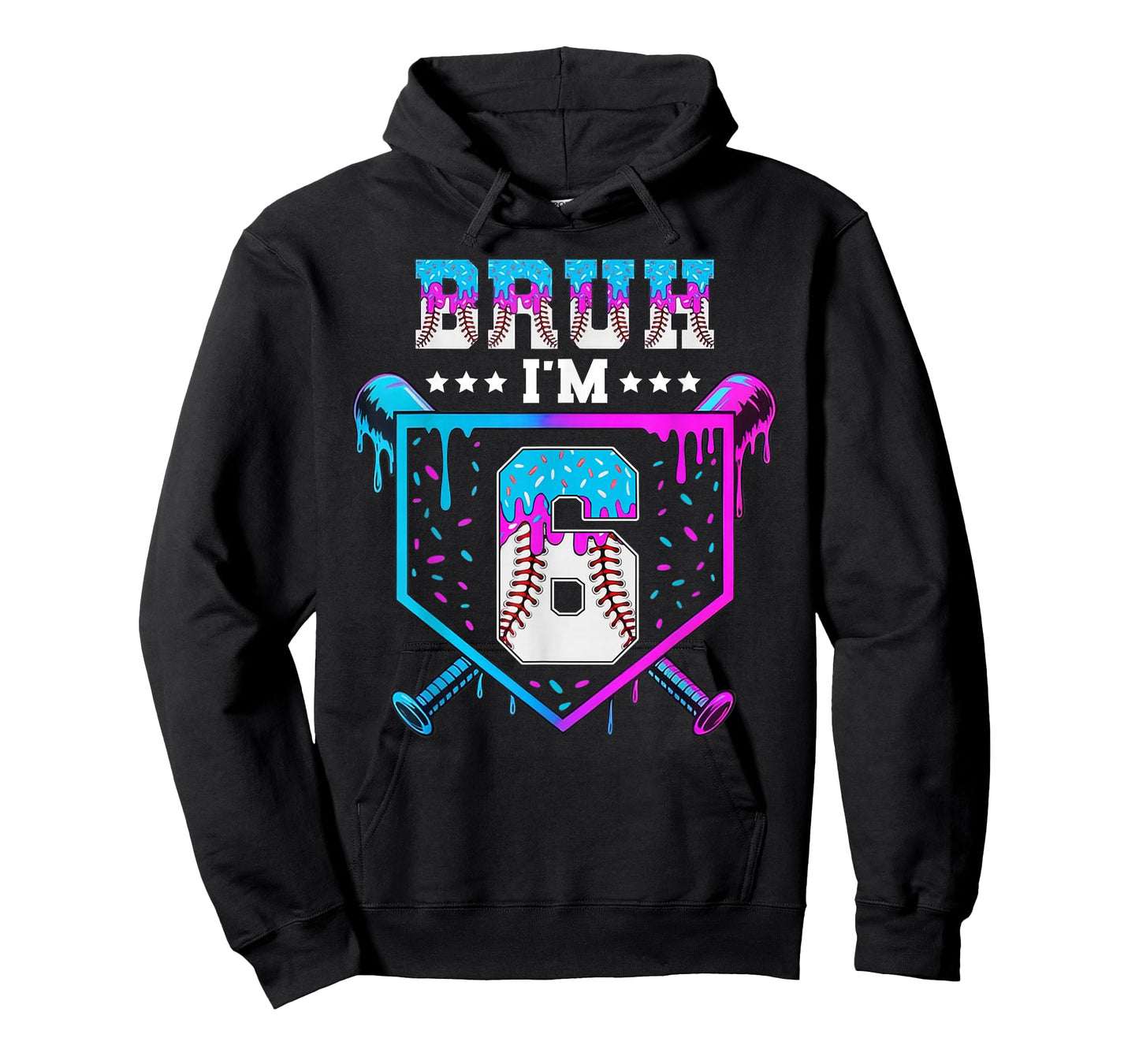 Bruh 6th Birthday Boy Baseball Ice Cream Drip 6 Year Old Boy T-Shirt