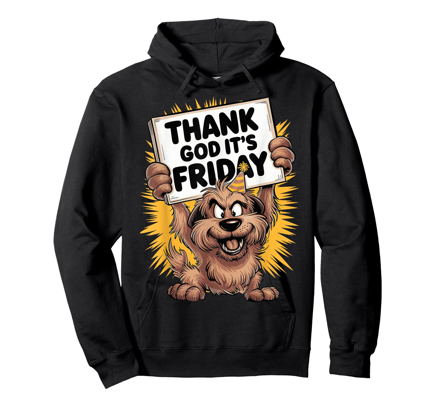 Thank God It's Friday Cheerful Dog Cartoon Design T-Shirt