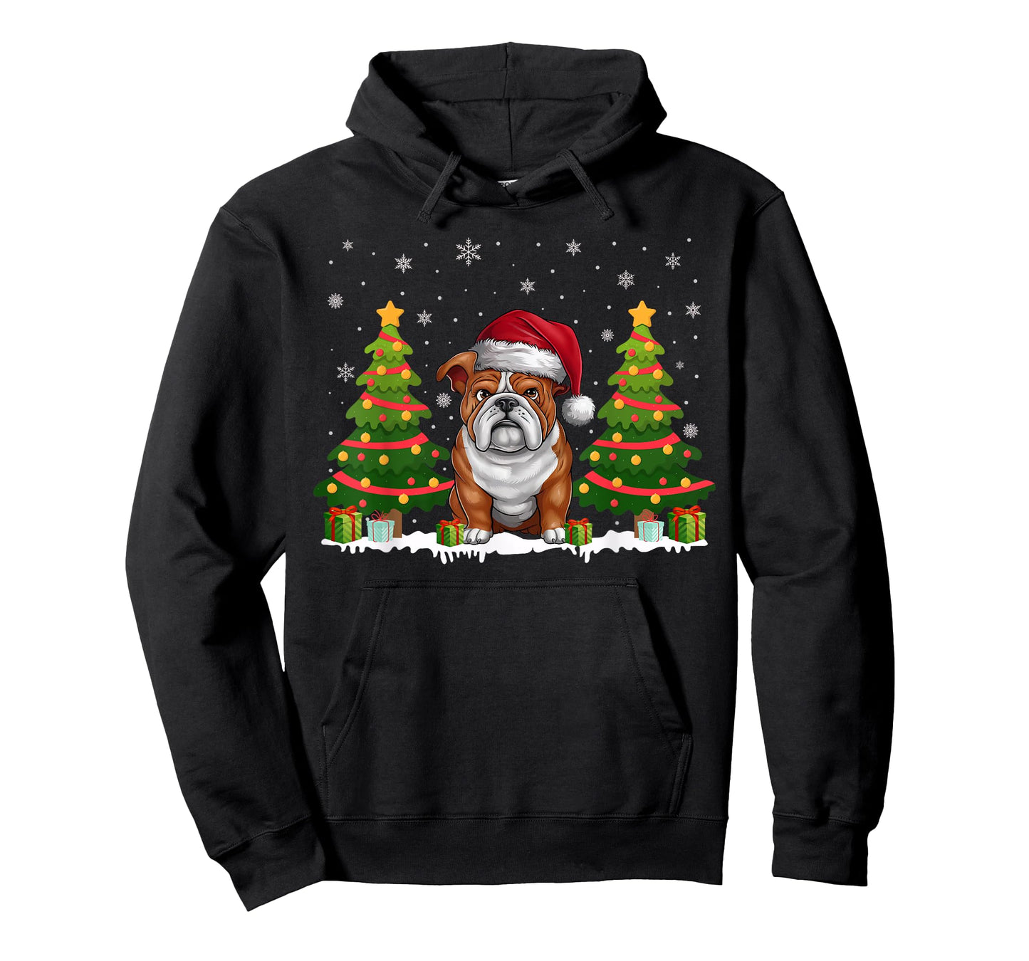 Xmas Tree Lights English Bulldog Santa Hat Christmas Sweater T-Shirt