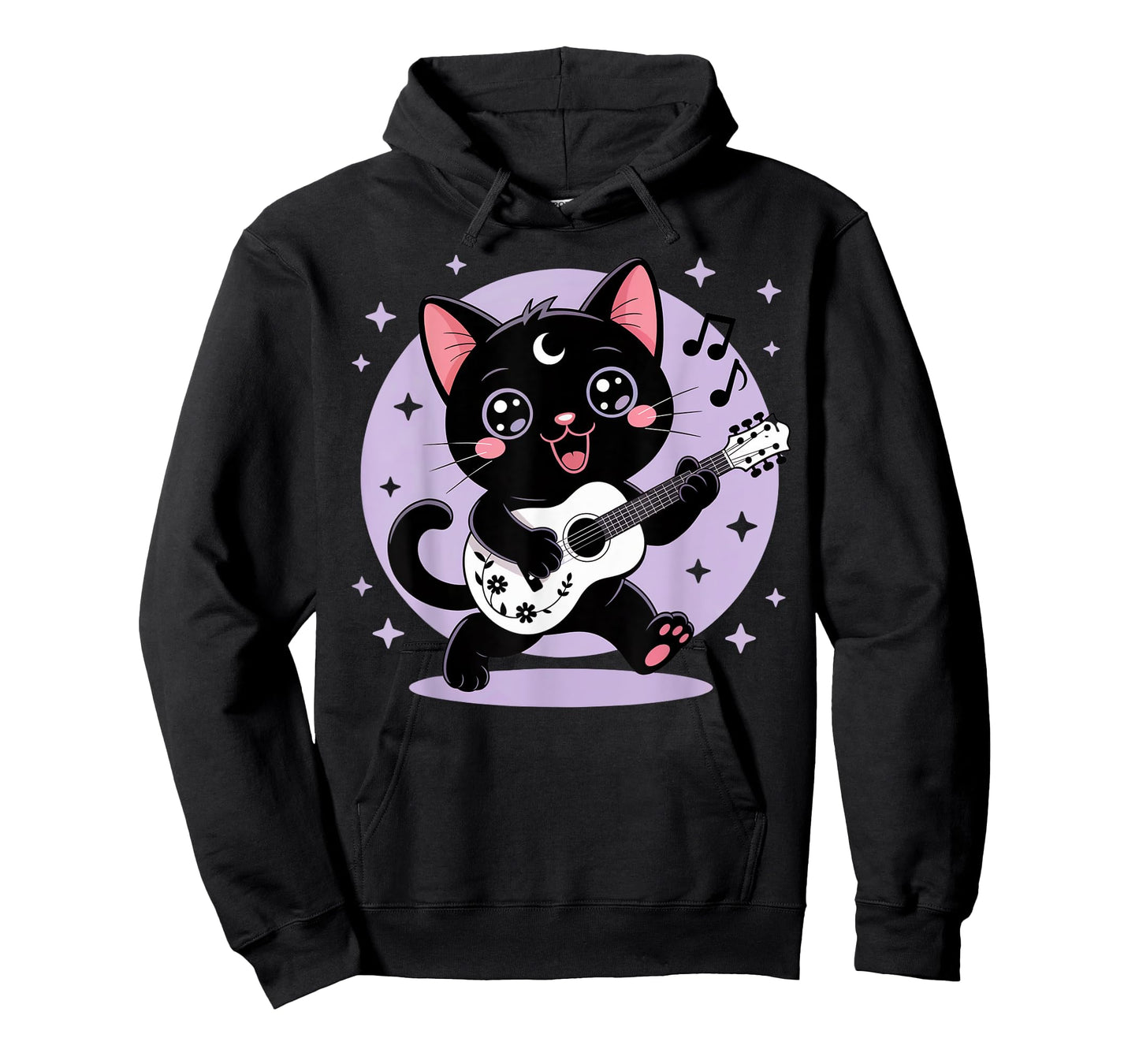 Black Cat Guitar Rock Kawaii Goth Girl Clothes Pink Goth T-Shirt
