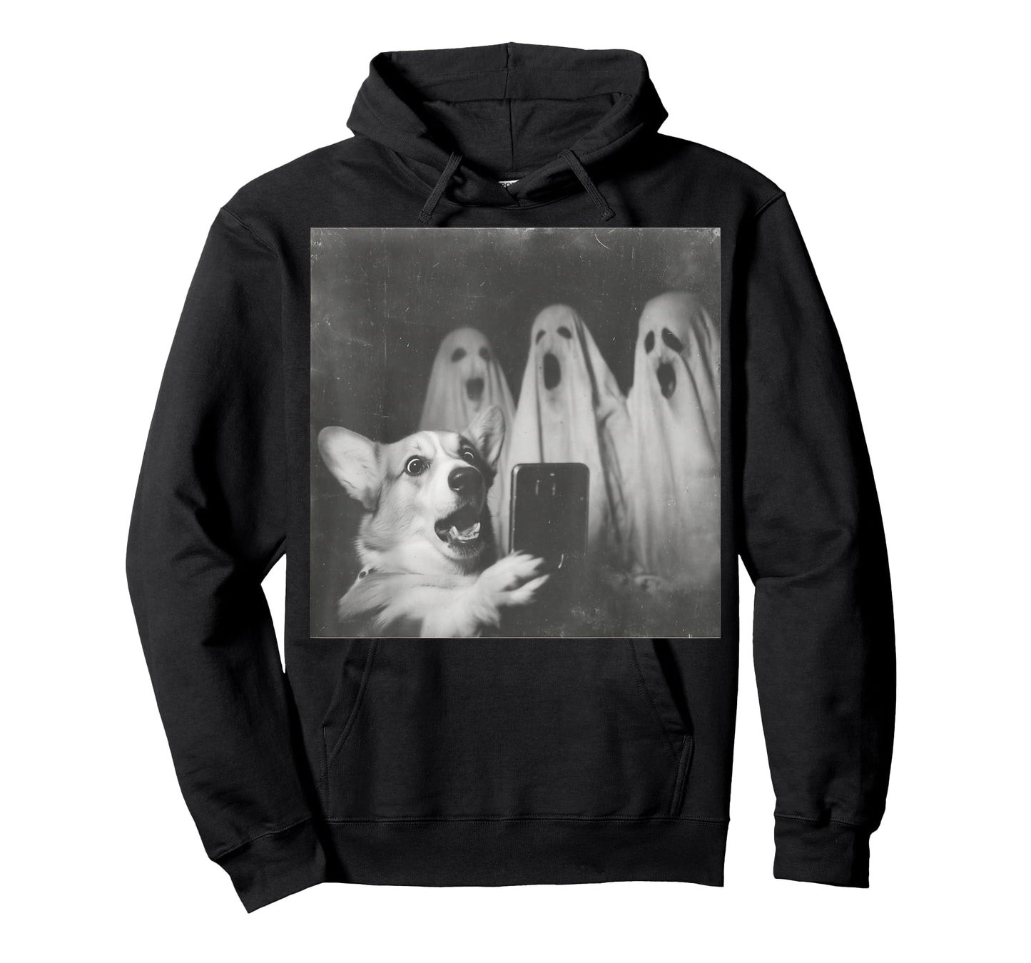 Funny Corgi Selfie with Ghosts, Retro Halloween Design T-Shirt