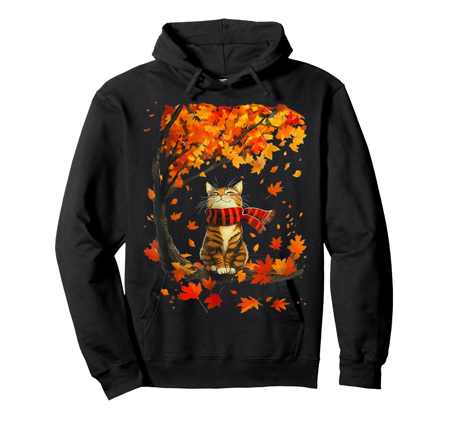 Cute Cat Leaf Fall Tree Hello Autumn Thanksgiving Retro T-Shirt