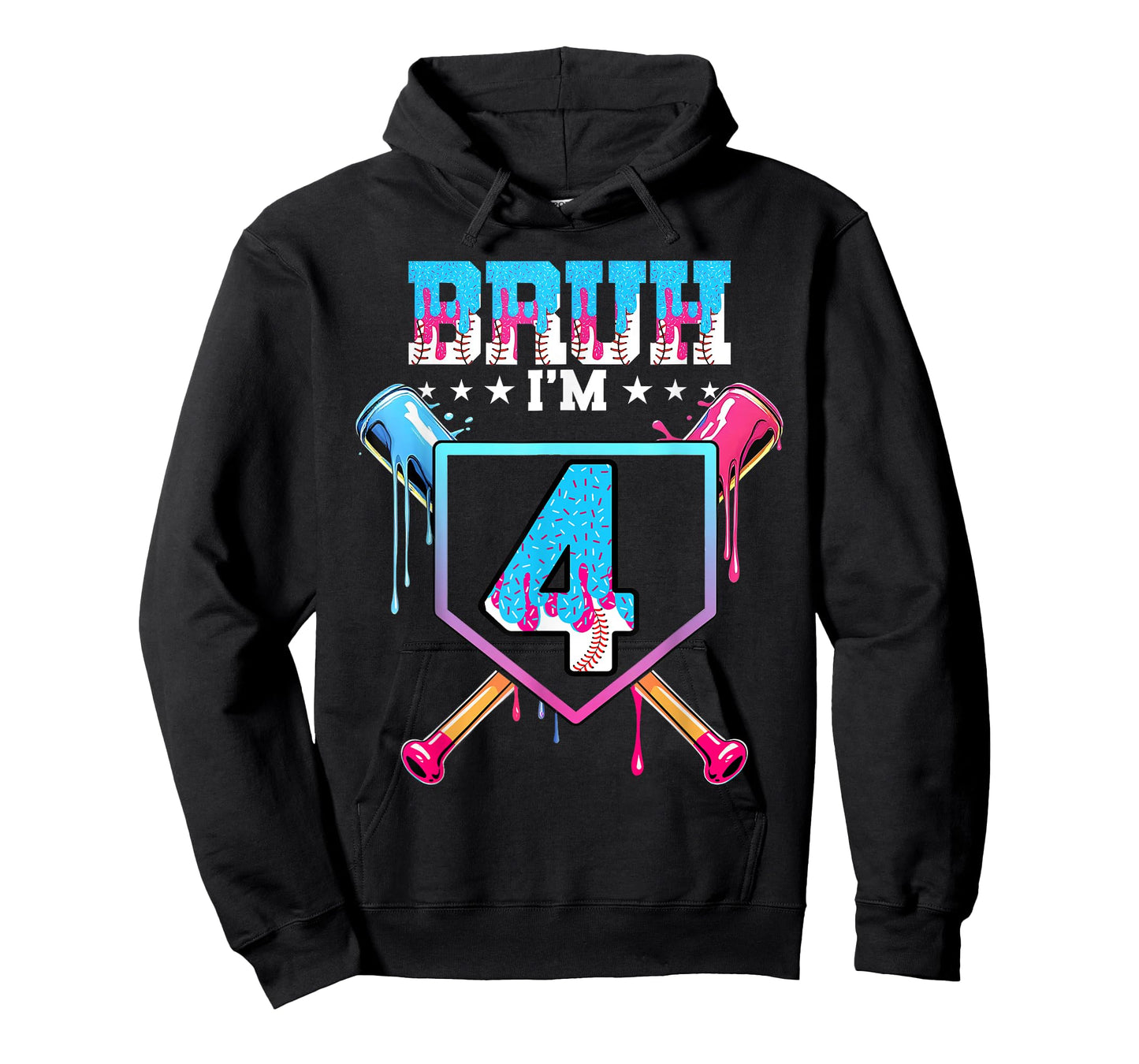 Bruh 4th Birthday Boy Baseball Ice Cream Drip 4 Year Old Boy T-Shirt