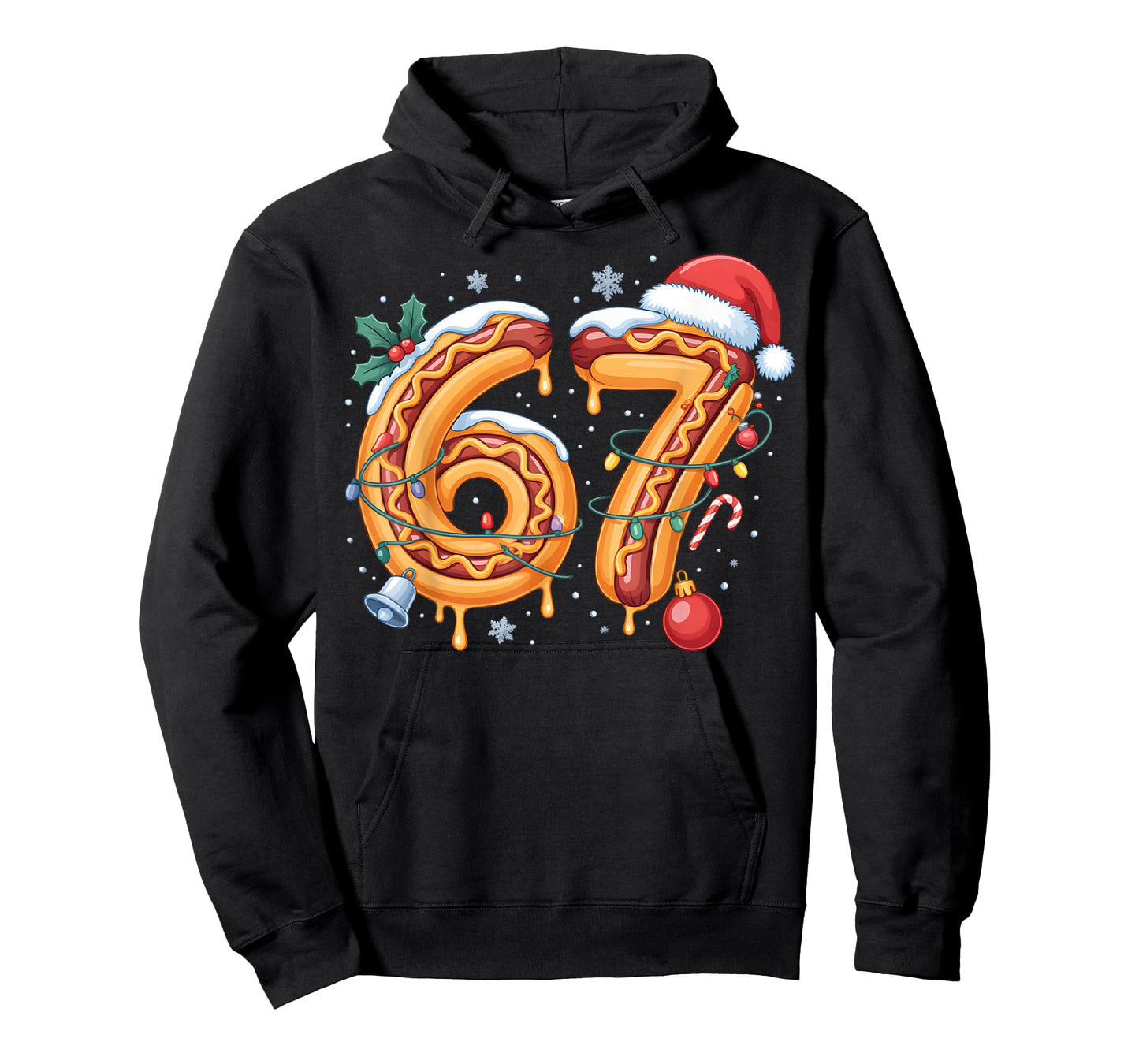 67 Hot Dog Christmas Lights Santa Hat Funny Six Seven Meme T-Shirt