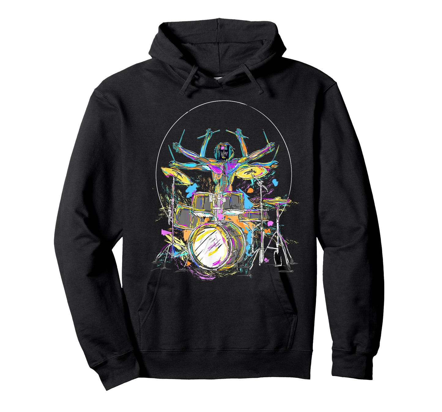 Official Drummer Kit Merch Black Da Vinci Drummer Music T-Shirt, Men's Small